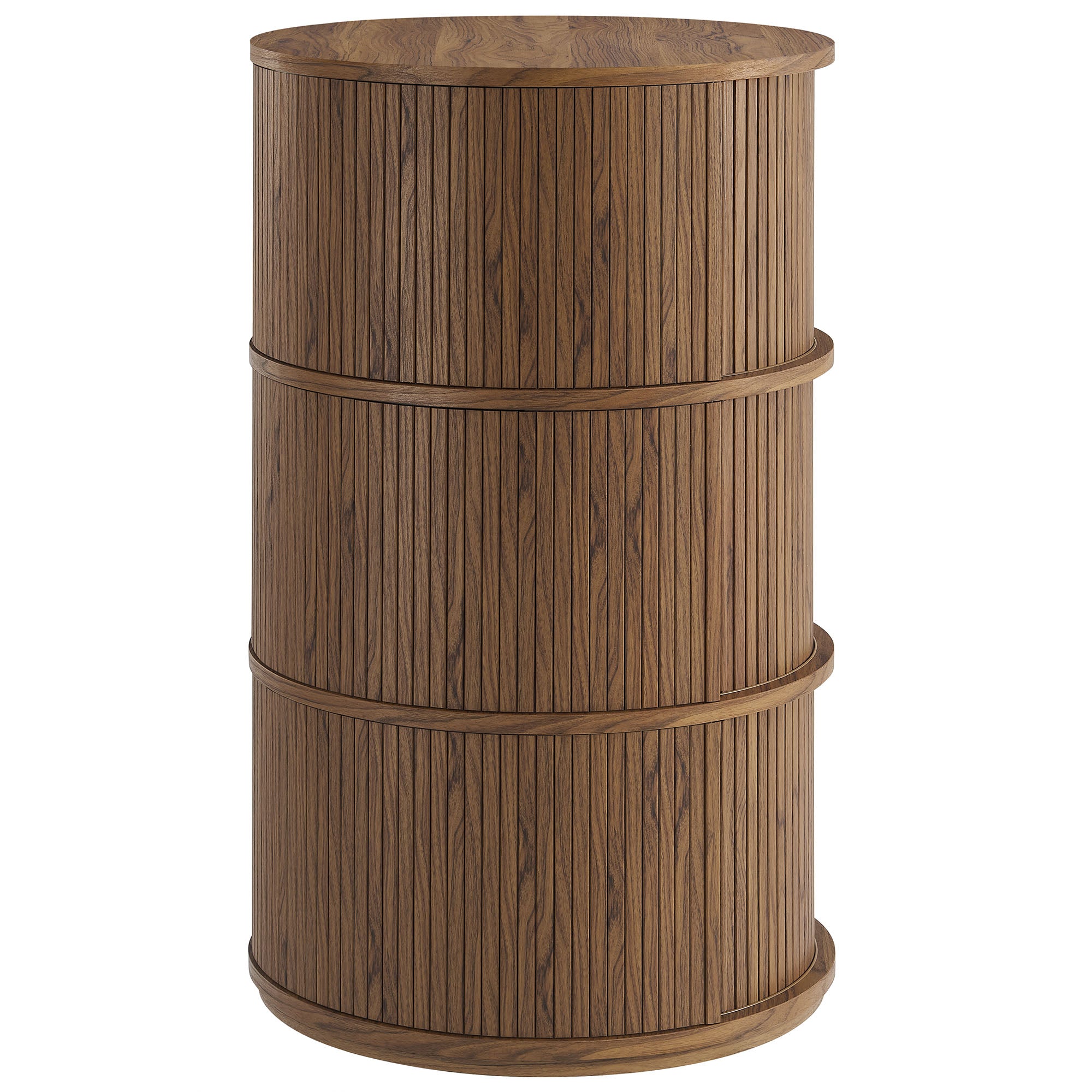 Clement Round Pedestal Stand Storage Table With Sliding Tambour Doors, Walnut