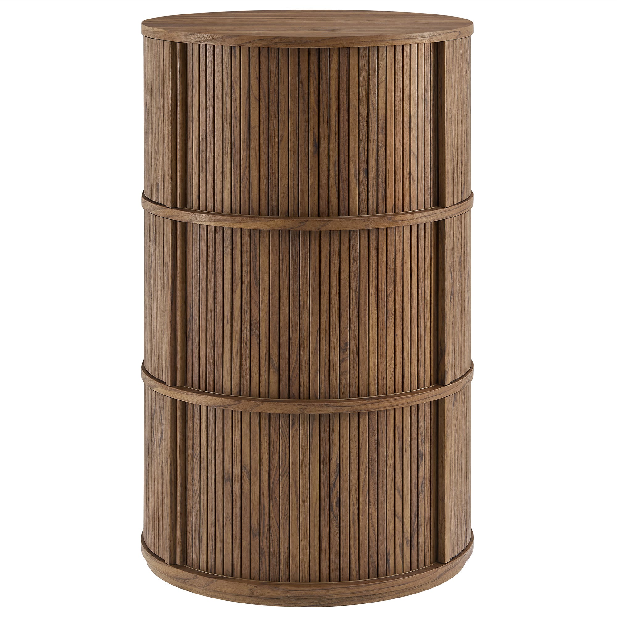 Clement Round Pedestal Stand Storage Table With Sliding Tambour Doors, Walnut