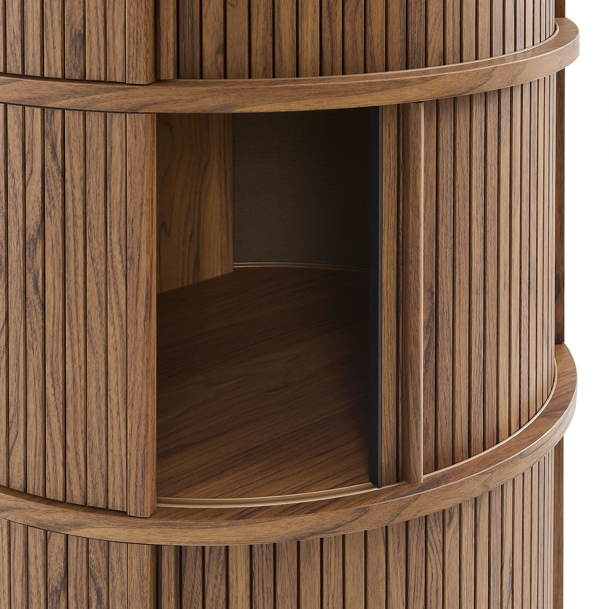 Clement Round Pedestal Stand Storage Table With Sliding Tambour Doors, Walnut