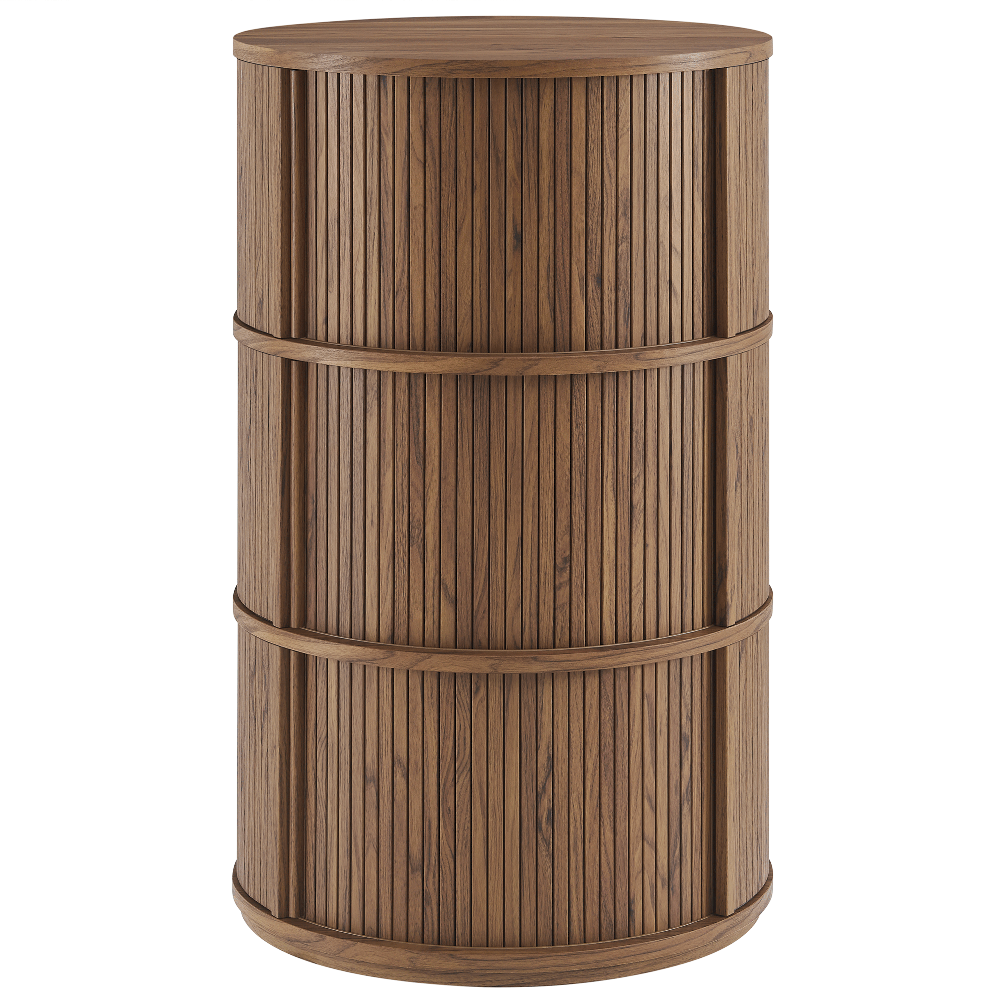 Clement Round Pedestal Stand Storage Table With Sliding Tambour Doors, Walnut
