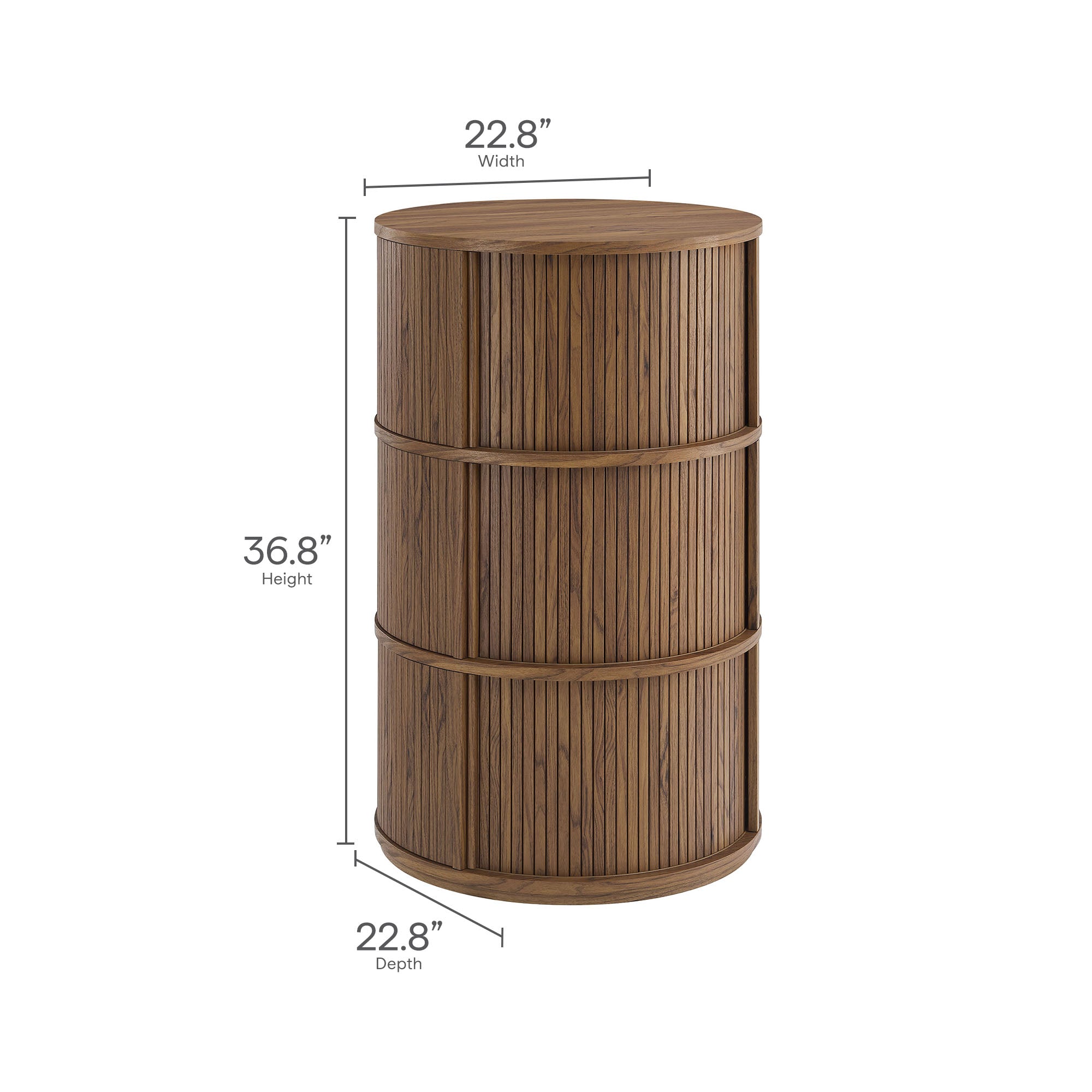 Clement Round Pedestal Stand Storage Table With Sliding Tambour Doors, Walnut