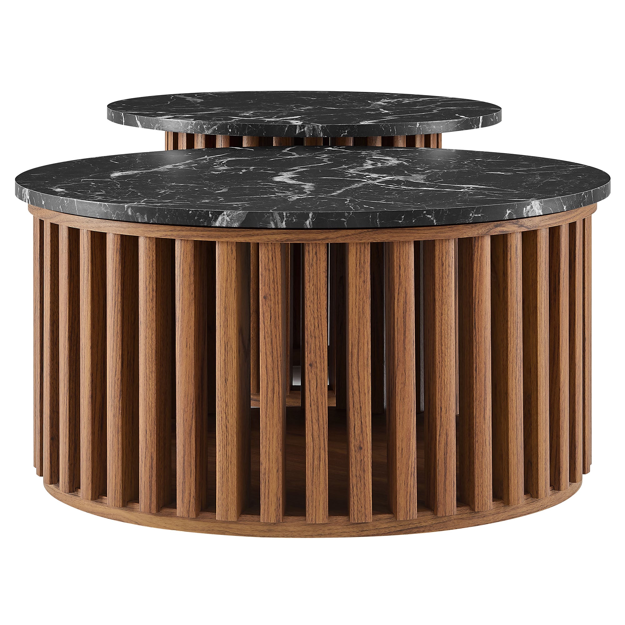 Fortitude Round Faux Marble Top Nesting Coffee Table Ensemble, Walnut Black