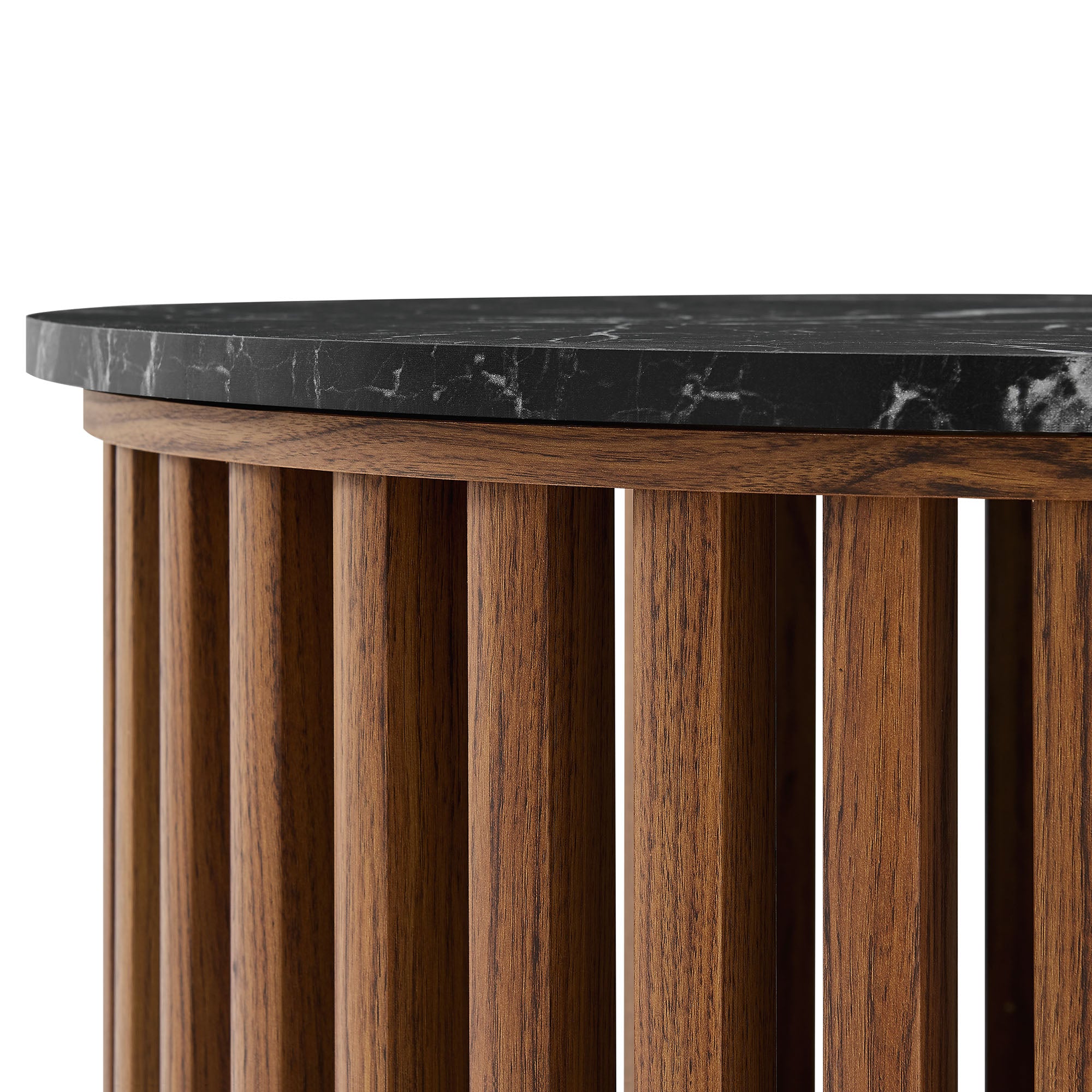 Fortitude Round Faux Marble Top Nesting Coffee Table Ensemble, Walnut Black