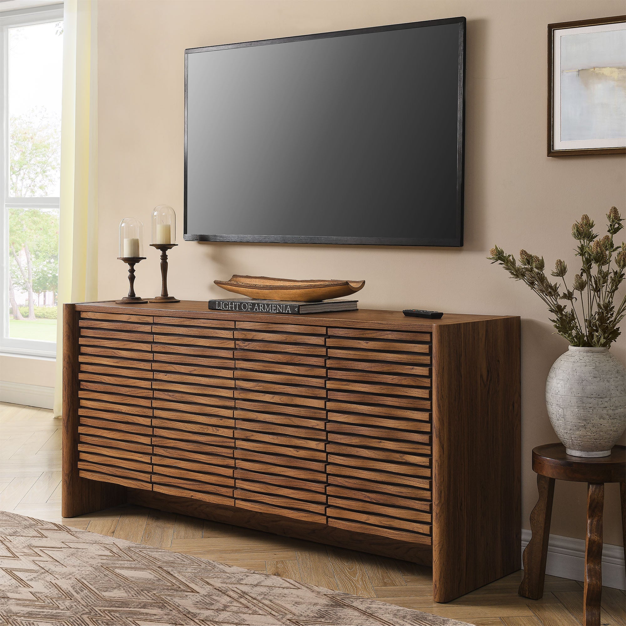 Emric Wave 66" 4-Door Sideboard, Walnut