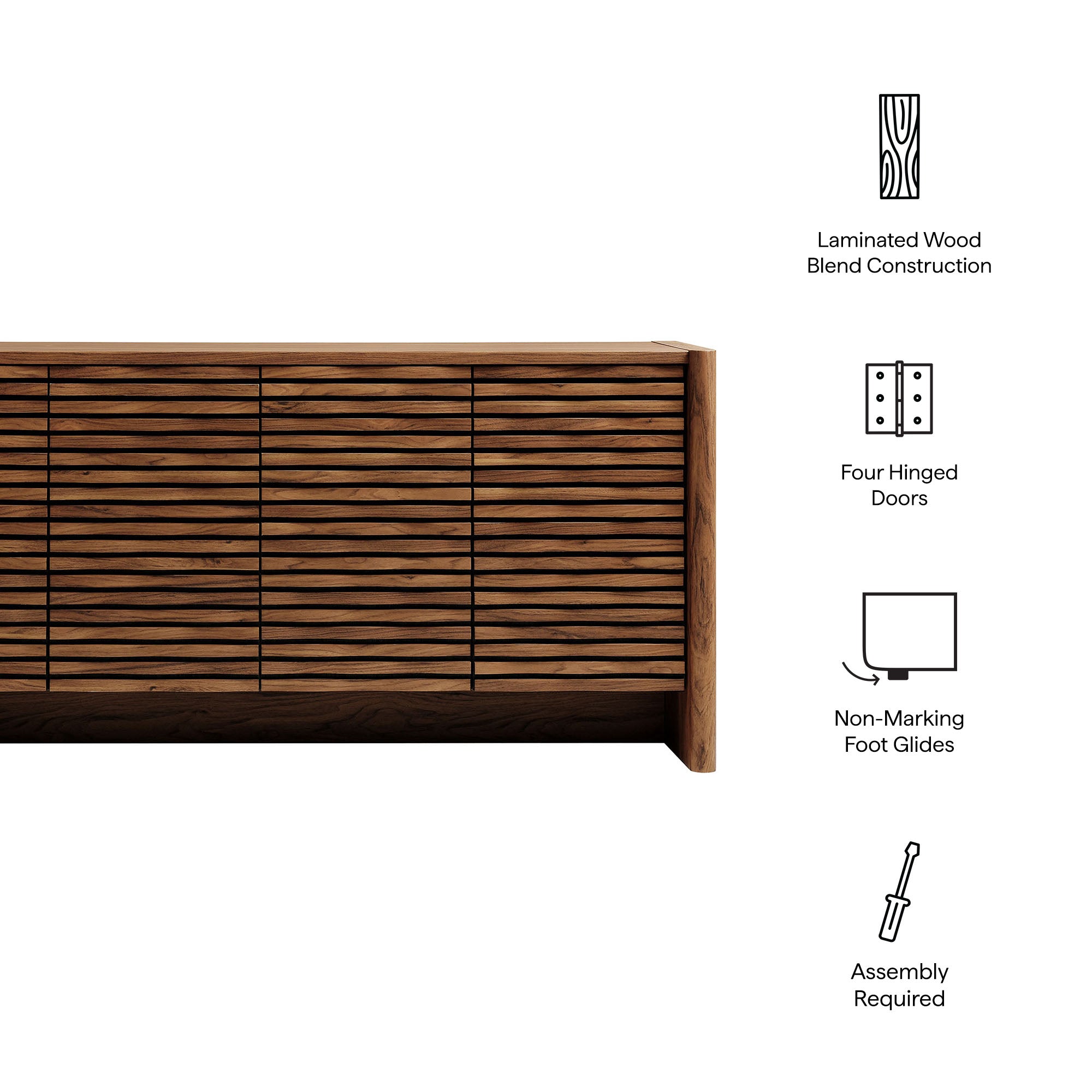 Emric Wave 66" 4-Door Sideboard, Walnut