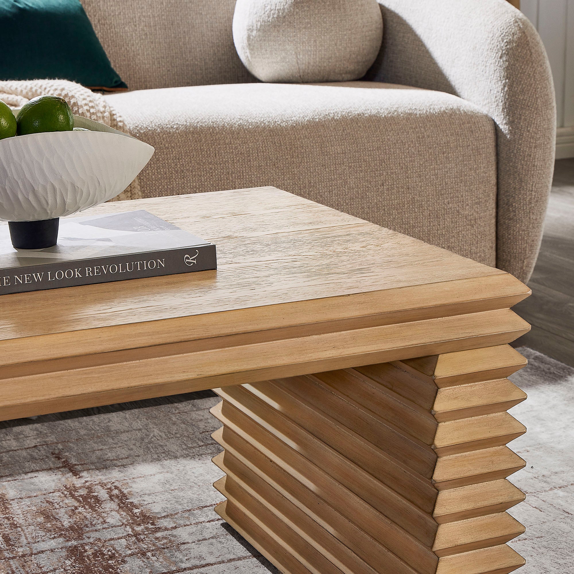 Canto Rectangular Stacked Design Coffee Table, Weathered Oak