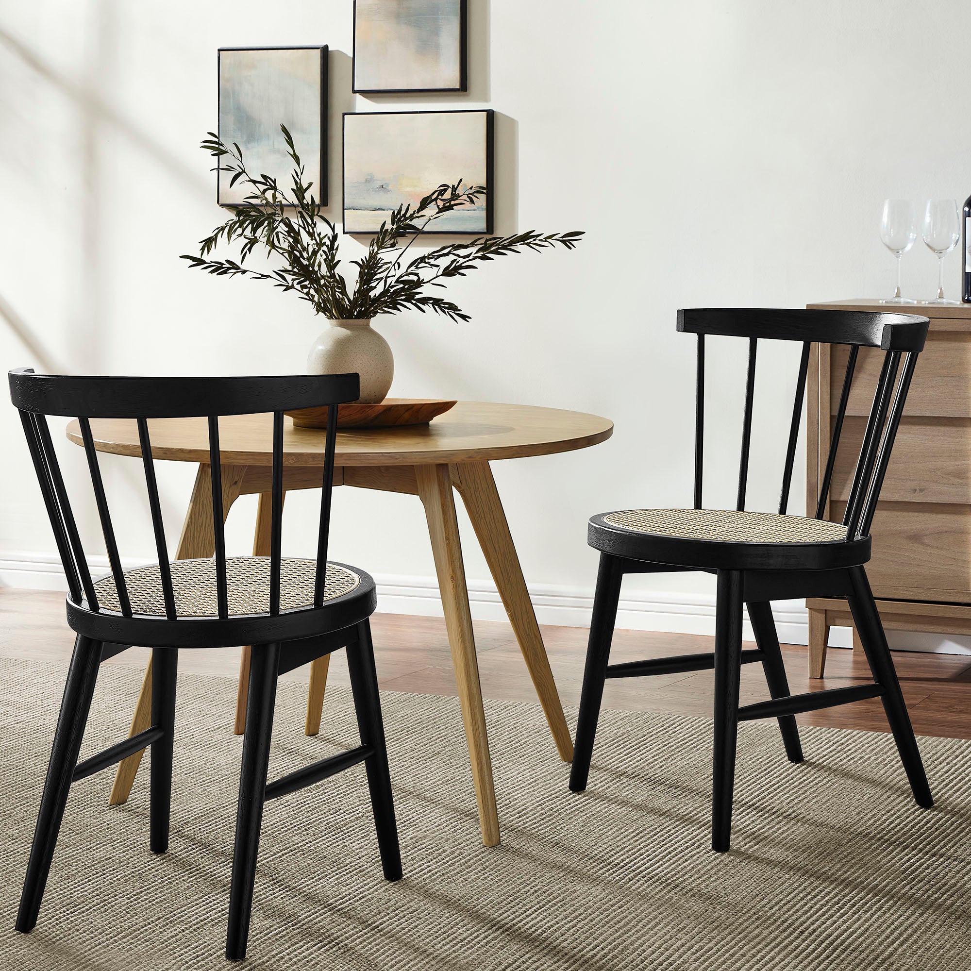 Lykke Curved Spindle Back Dining Chairs Set of 2, Black