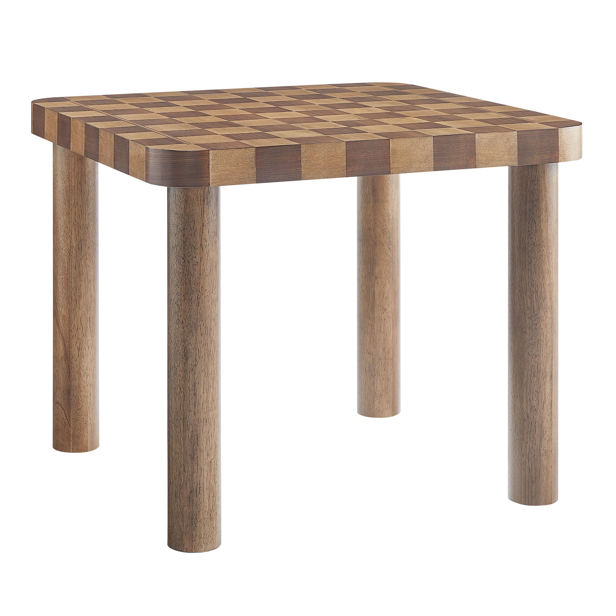 Oscar 36 Inch Square Checkered Dining Table, Walnut and Dark Walnut