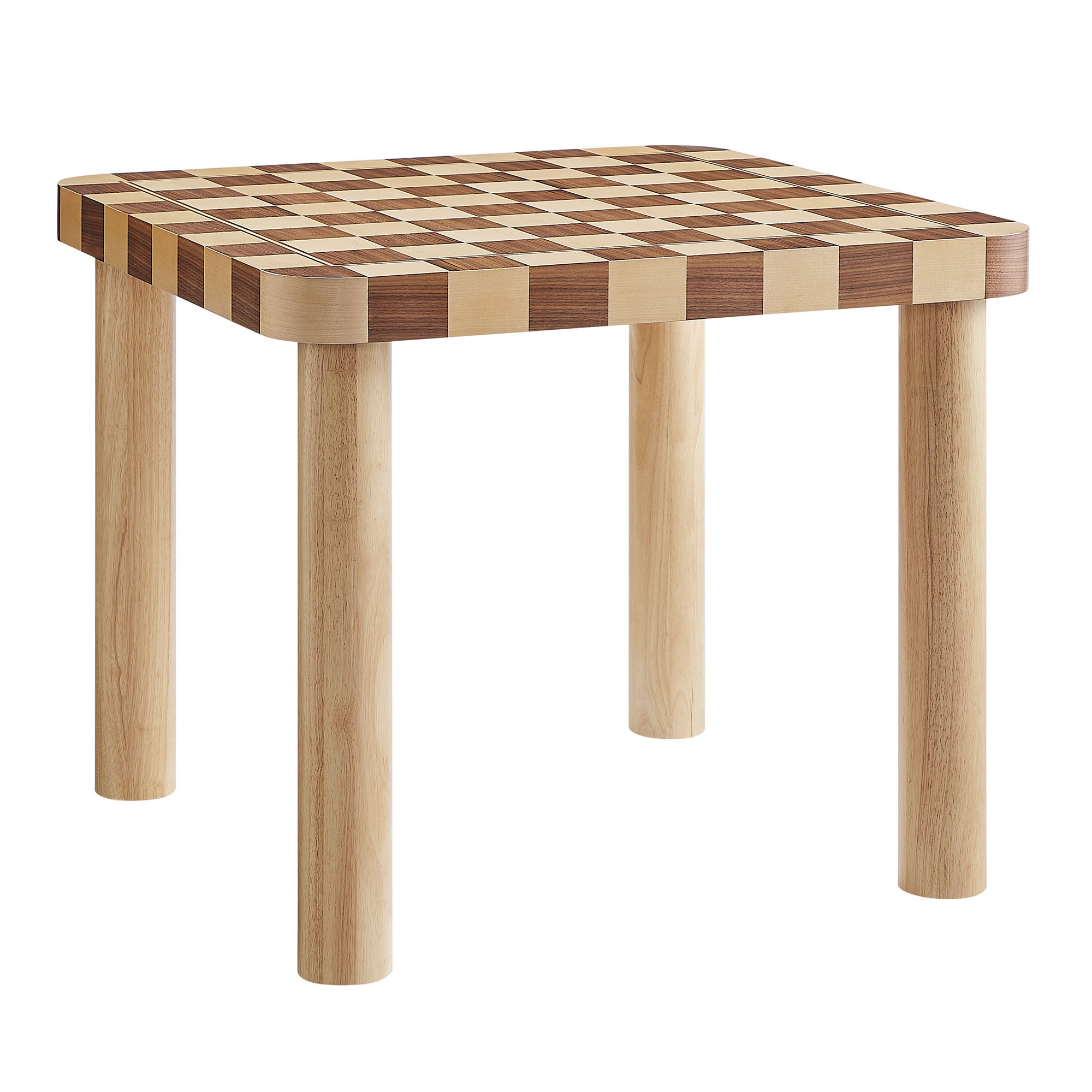 Oscar 36 Inch Square Checkered Dining Table, Oak and Walnut