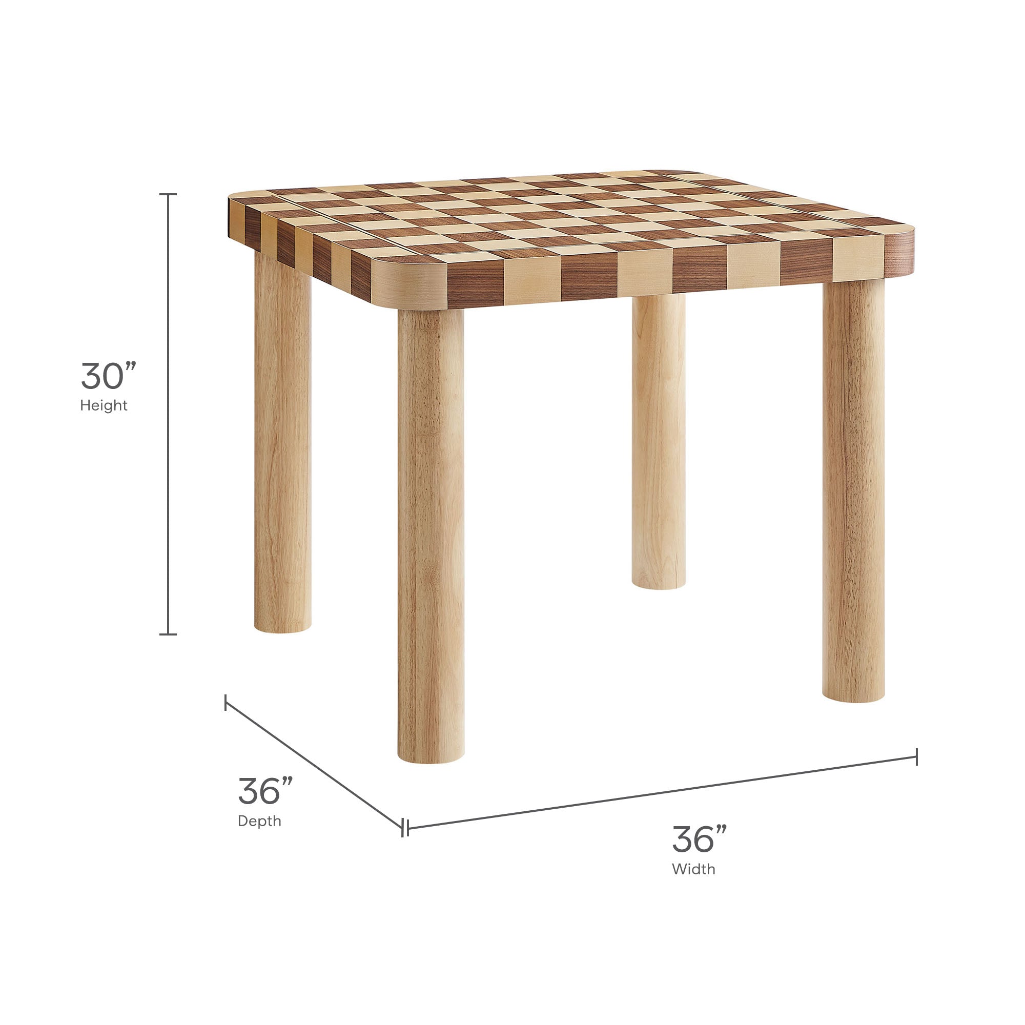 Oscar 36 Inch Square Checkered Dining Table, Oak and Walnut