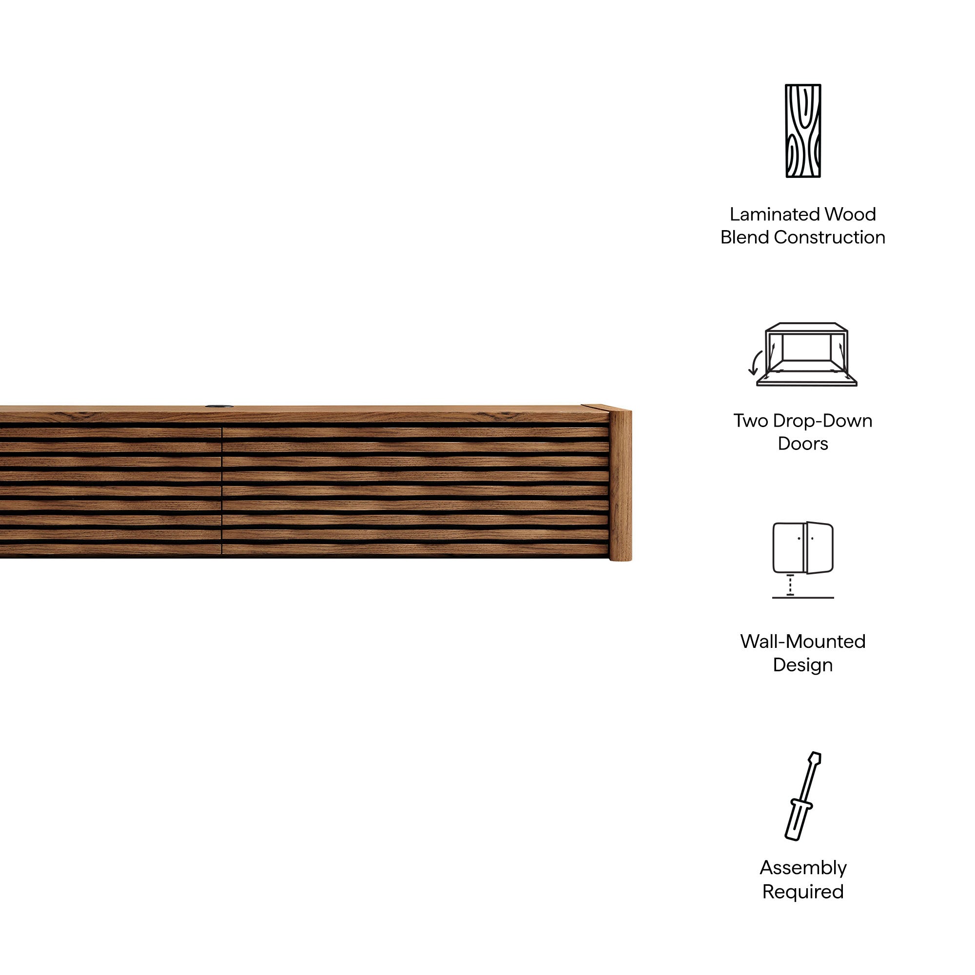 Emric Wave 71" Wall-Mounted TV Cabinet, Walnut