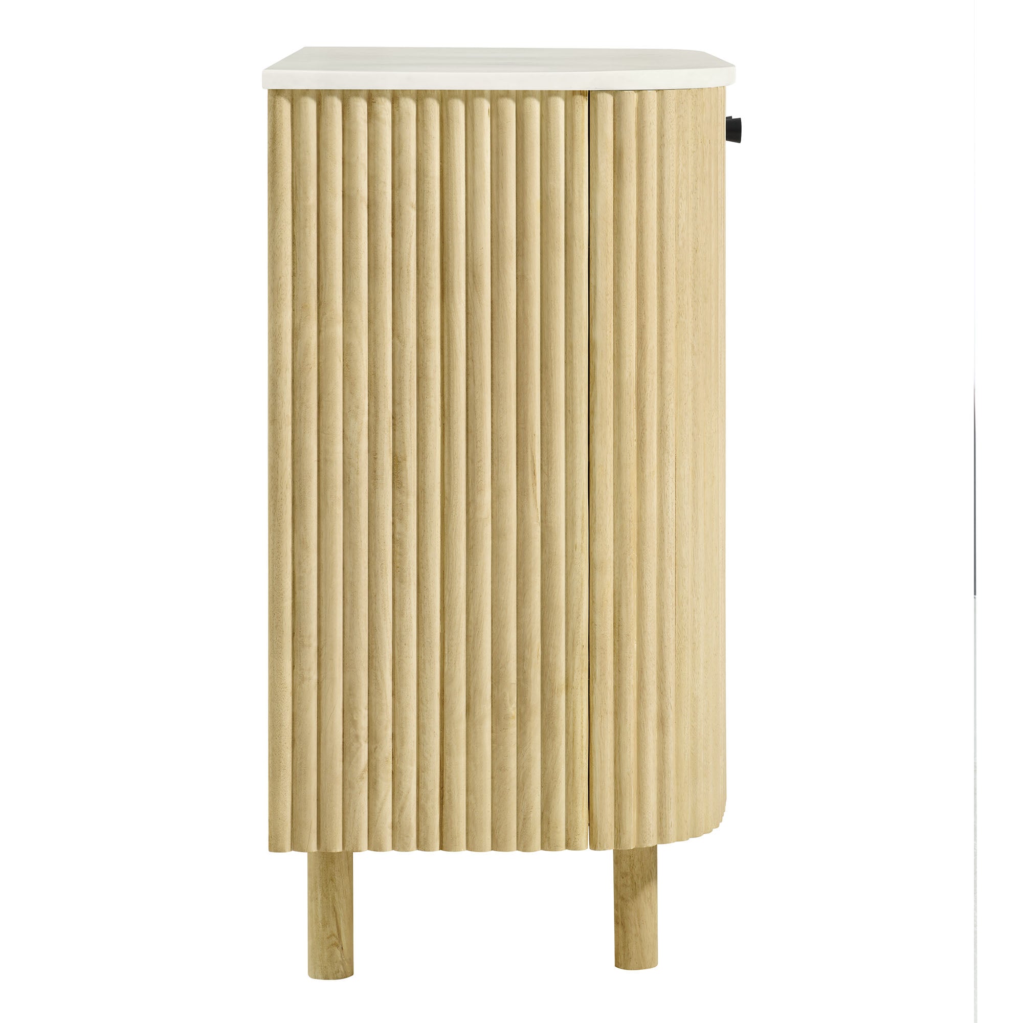 Caldera 33" Curved Solid Wood and Marble Accent Storage Cabinet, Natural