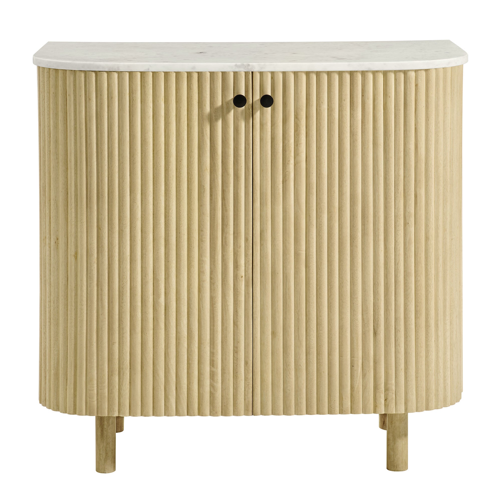 Caldera 33" Curved Solid Wood and Marble Accent Storage Cabinet, Natural