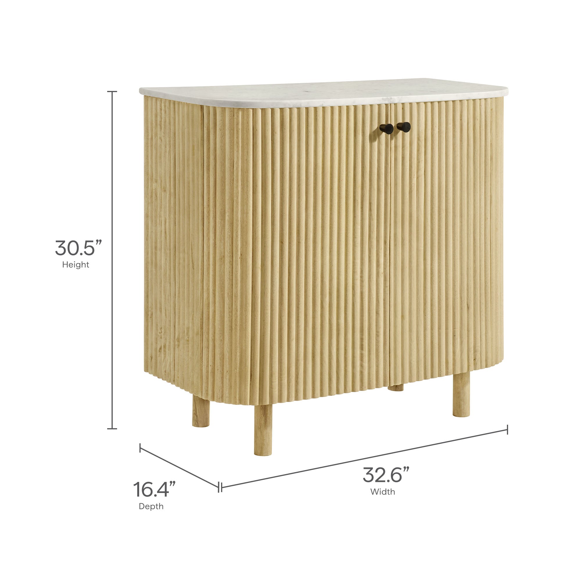 Caldera 33" Curved Solid Wood and Marble Accent Storage Cabinet, Natural