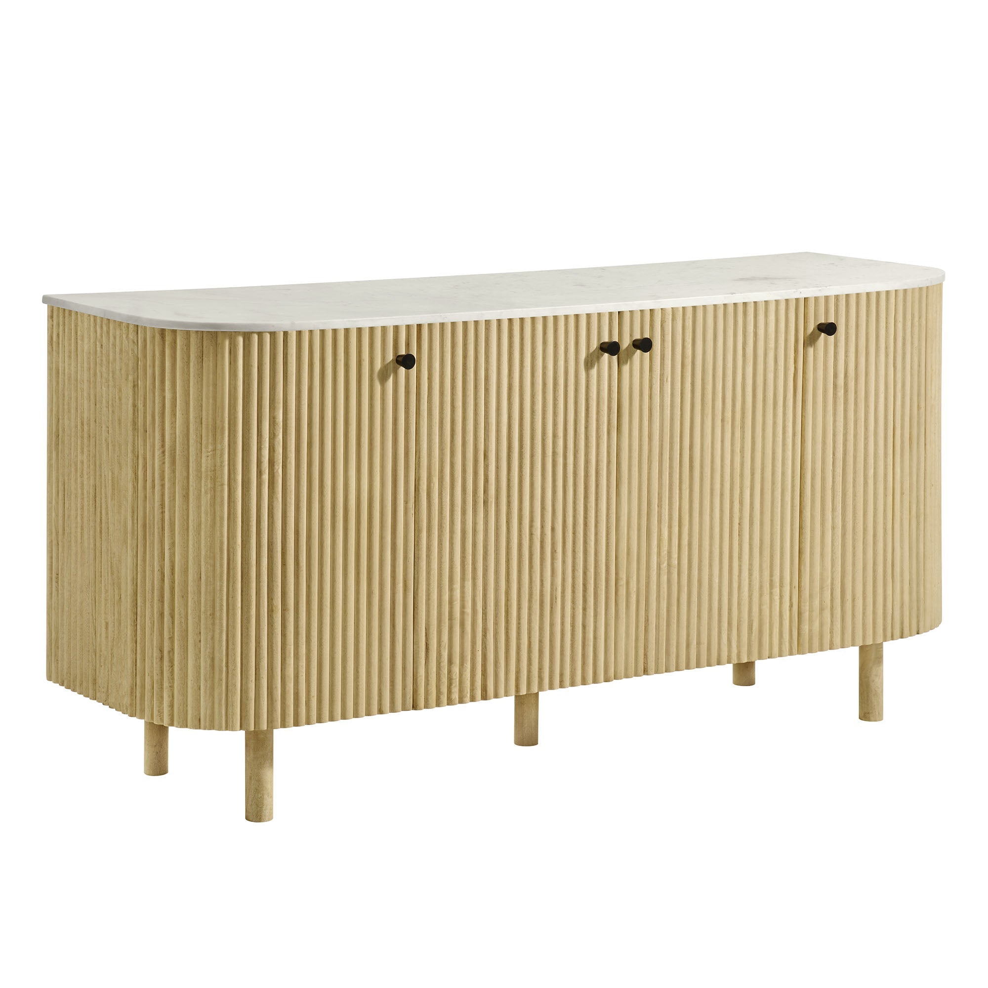 Caldera 60" Curved Solid Wood and Marble Sideboard Storage Cabinet, Natural