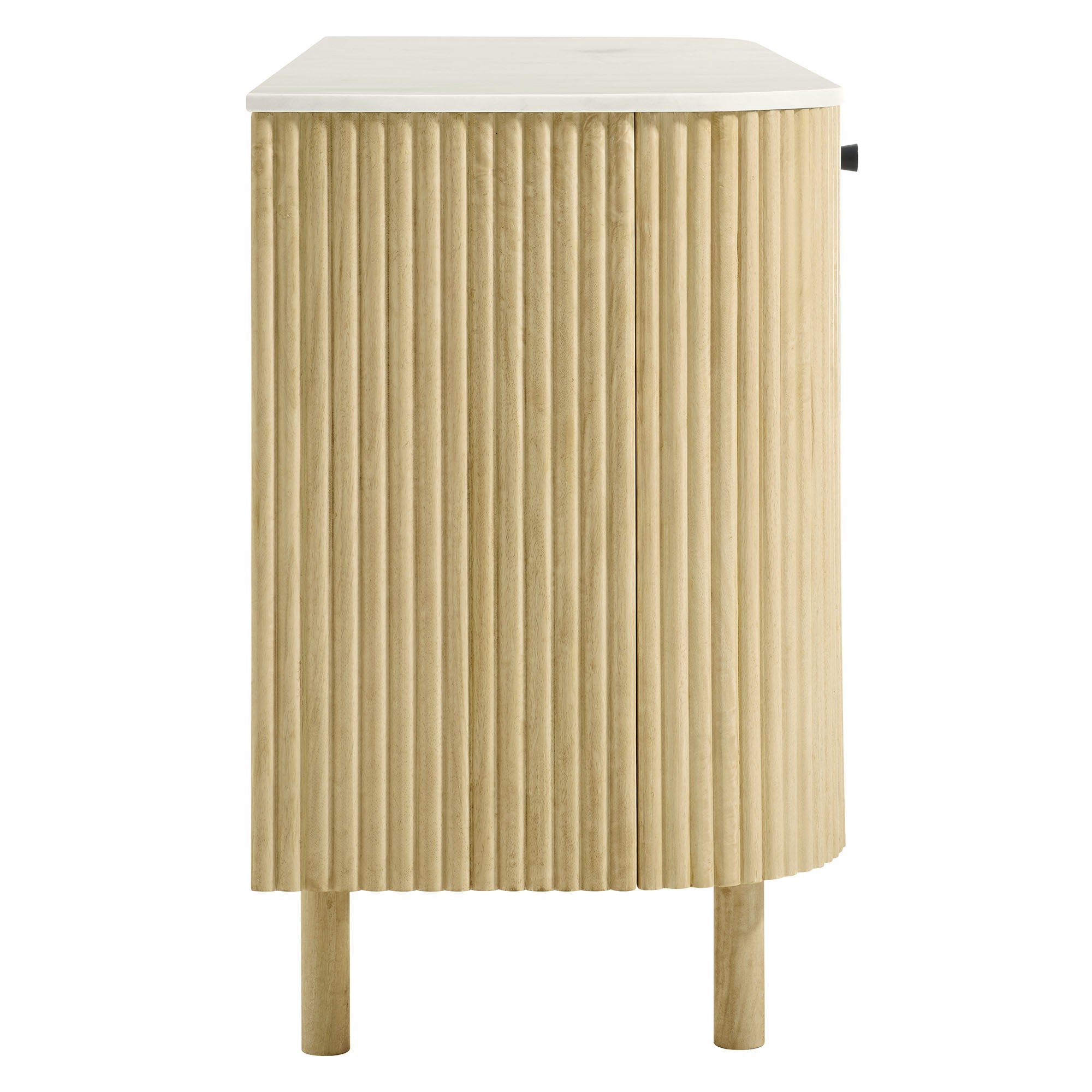 Caldera 60" Curved Solid Wood and Marble Sideboard Storage Cabinet, Natural