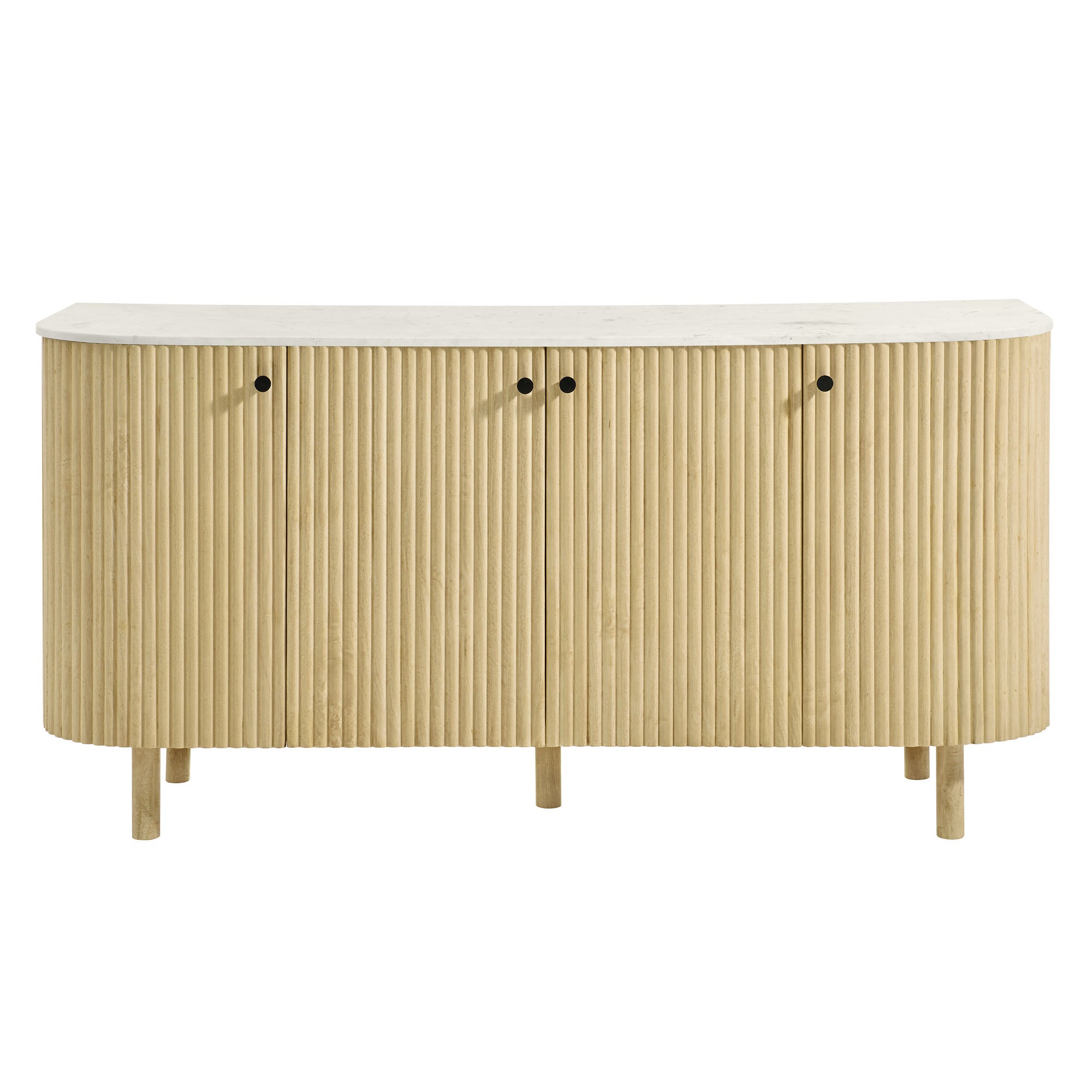 Caldera 60" Curved Solid Wood and Marble Sideboard Storage Cabinet, Natural