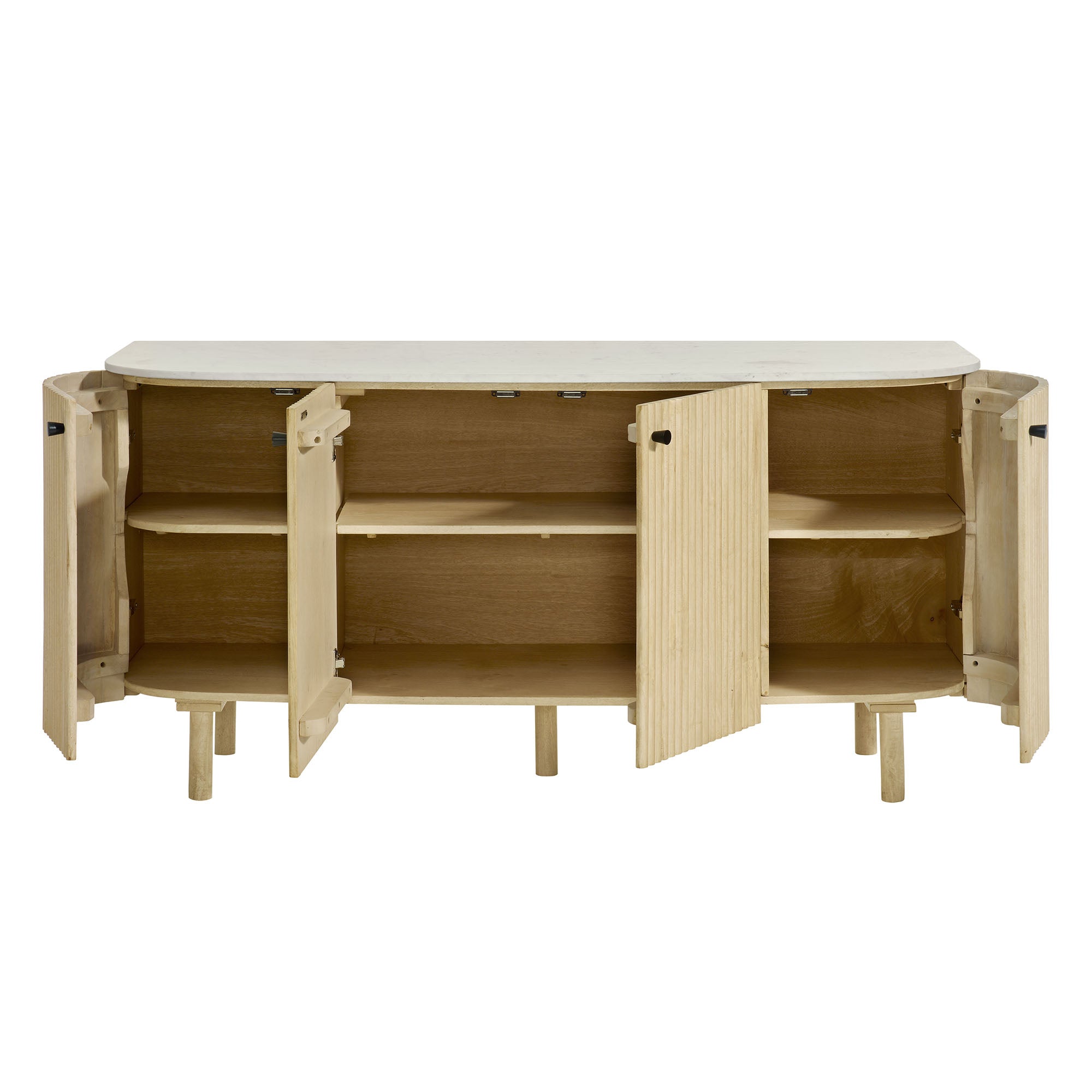 Caldera 60" Curved Solid Wood and Marble Sideboard Storage Cabinet, Natural