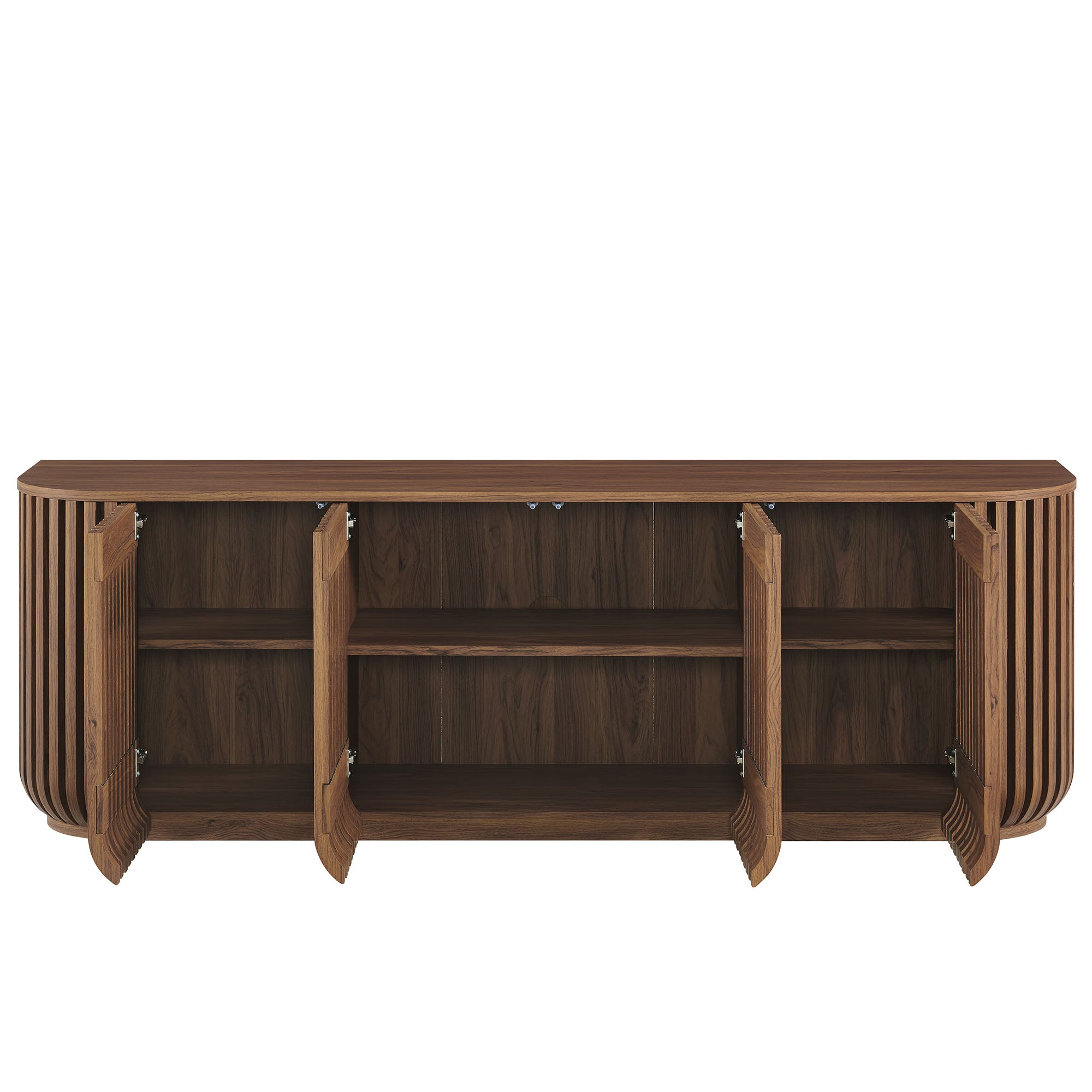 Fortitude 75" Curved Sideboard Storage Cabinet, Walnut