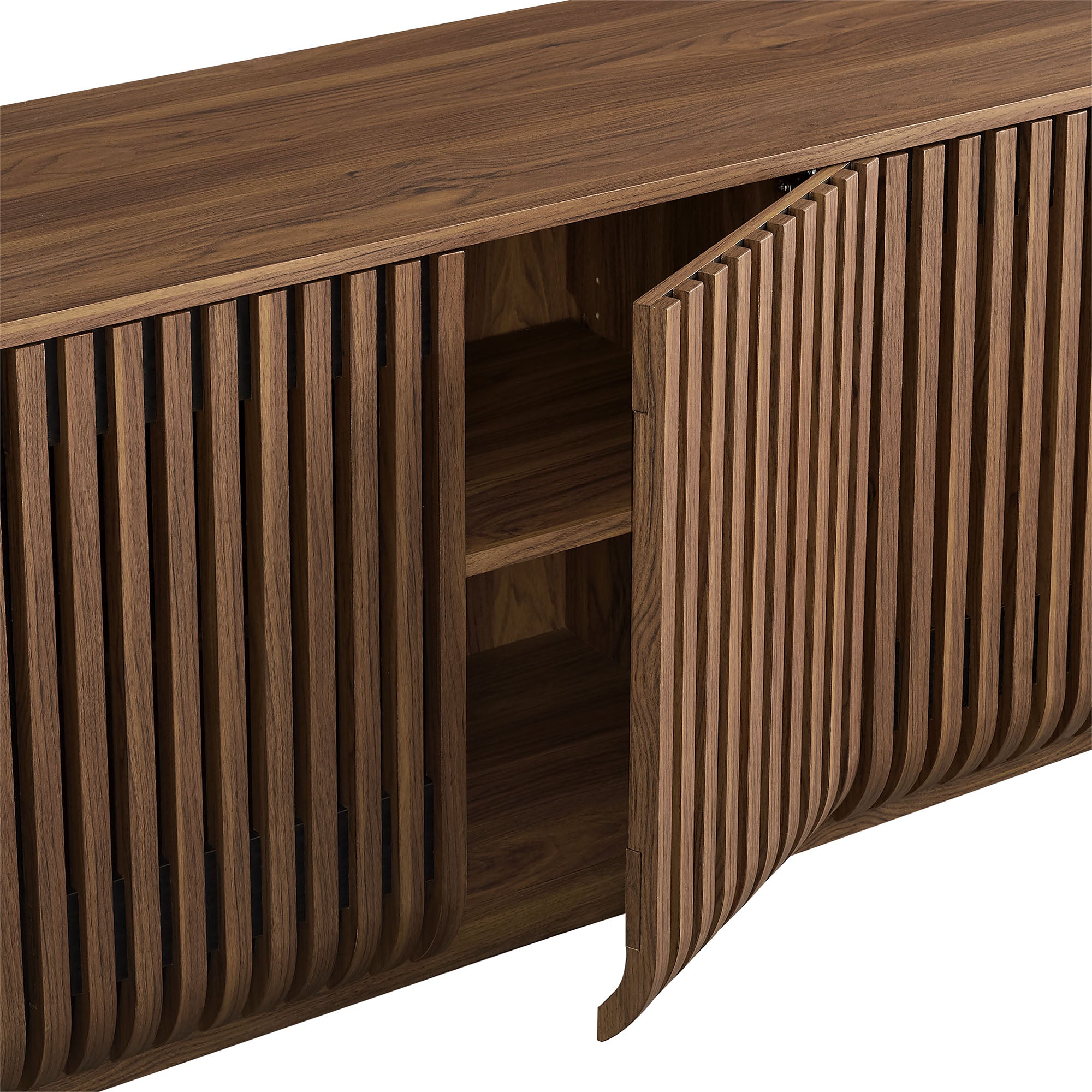 Fortitude 75" Curved Sideboard Storage Cabinet, Walnut