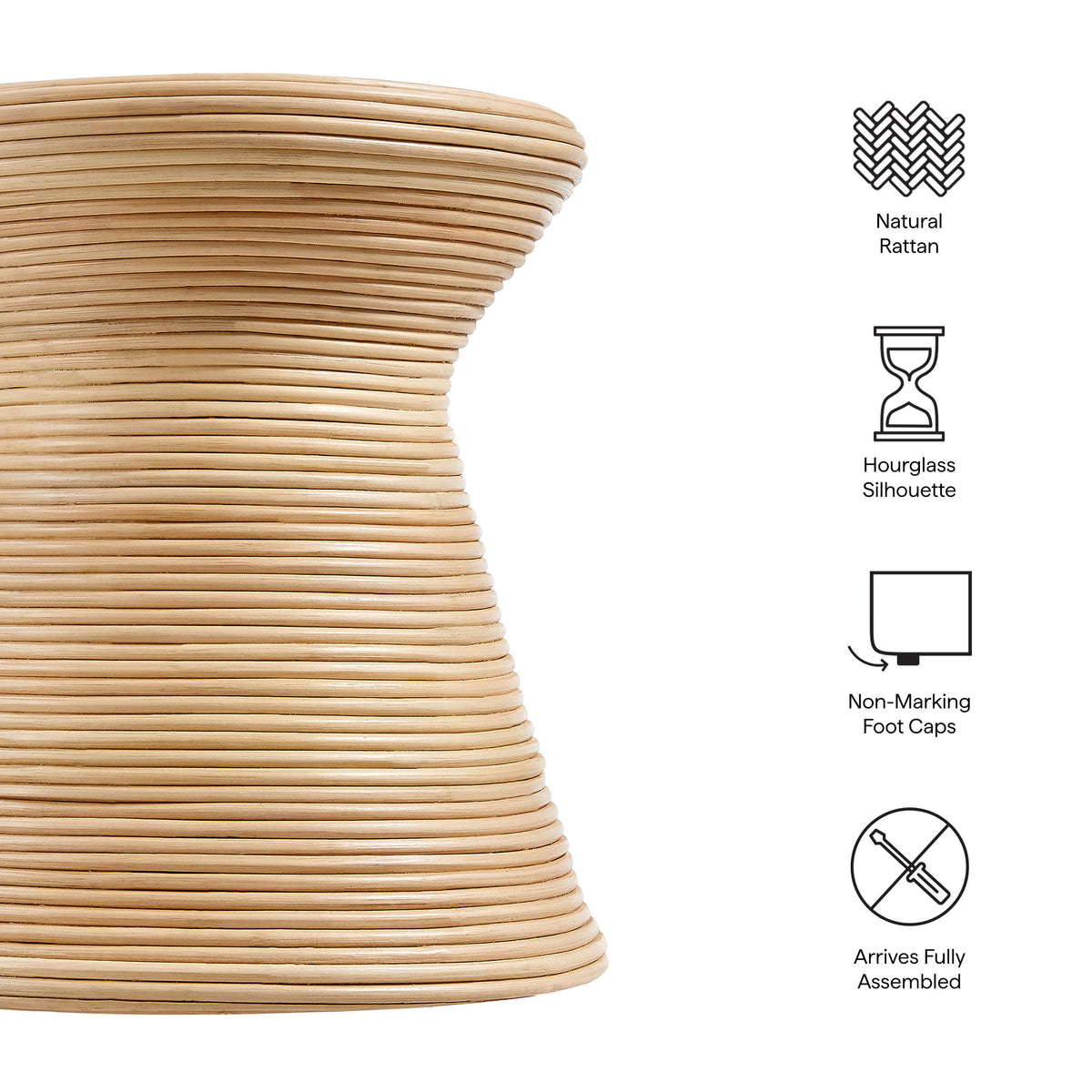 Tavi Hourglass Natural Rattan Round Side Table, Natural