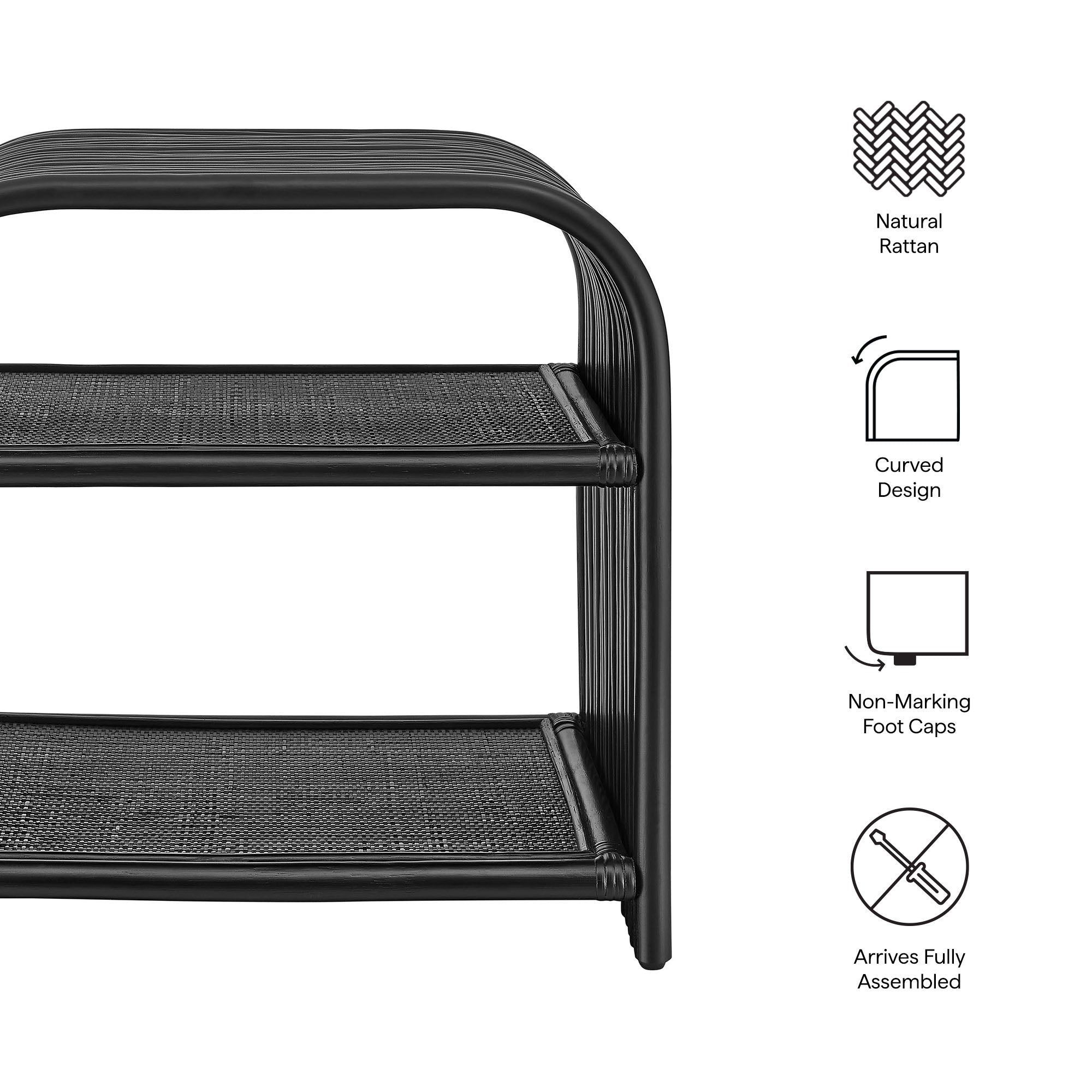 Eve Curved Natural Rattan Side Table, Black
