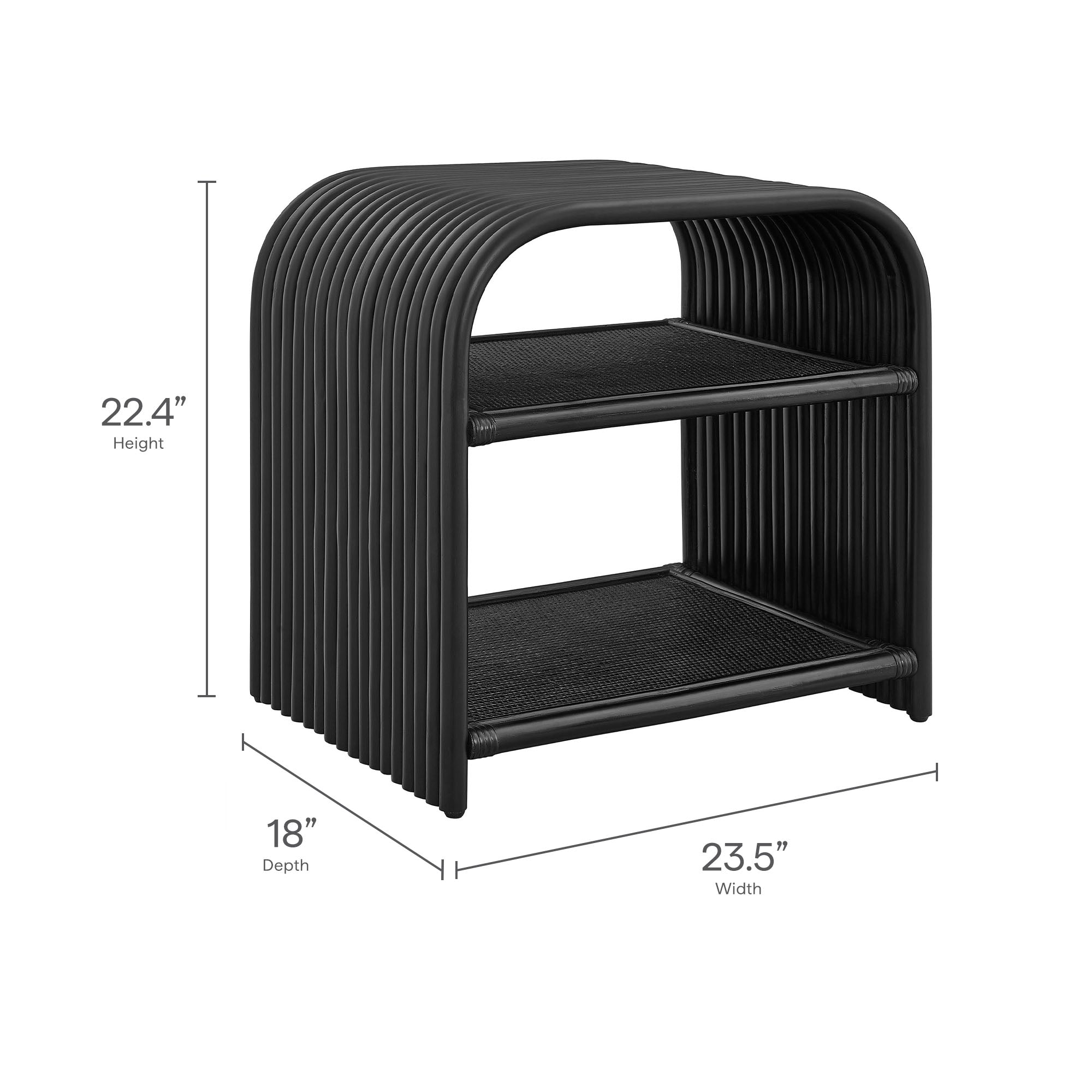Eve Curved Natural Rattan Side Table, Black
