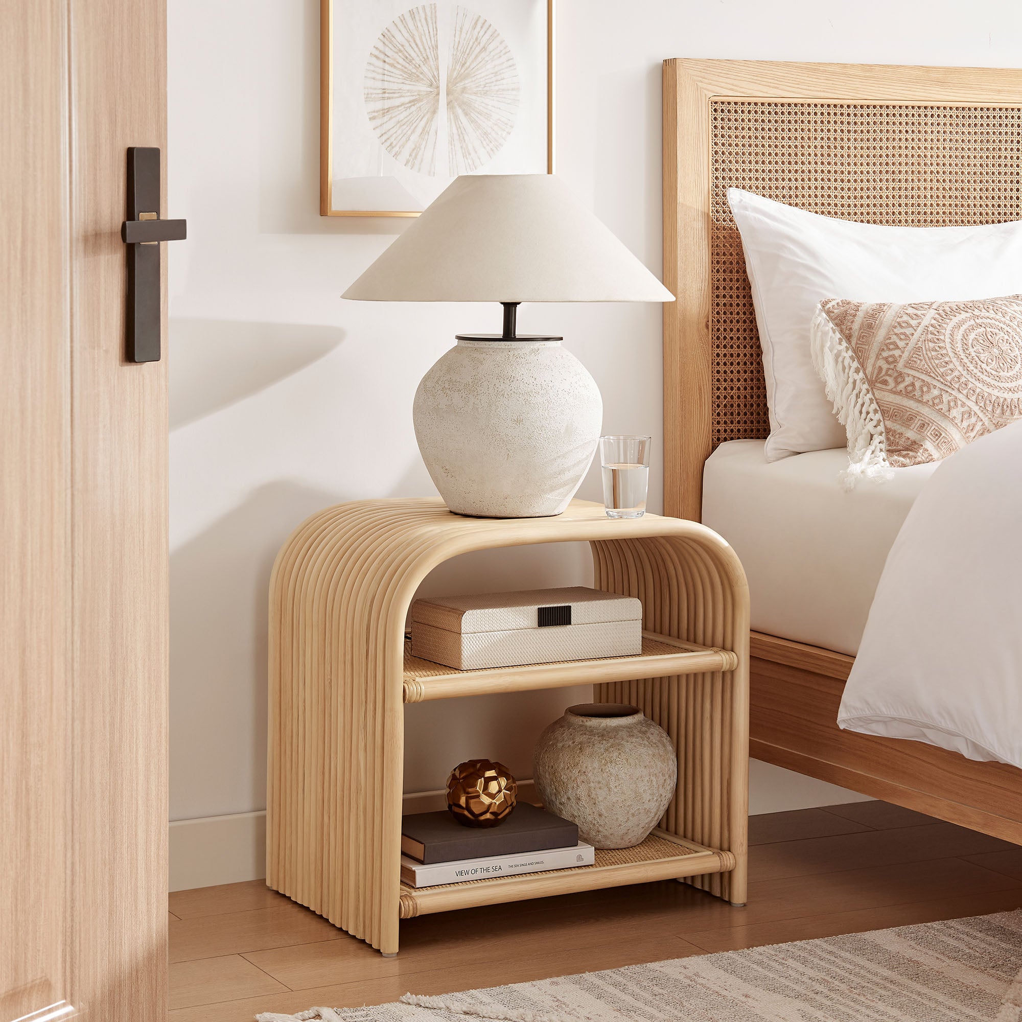 Eve Curved Natural Rattan Side Table, Natural