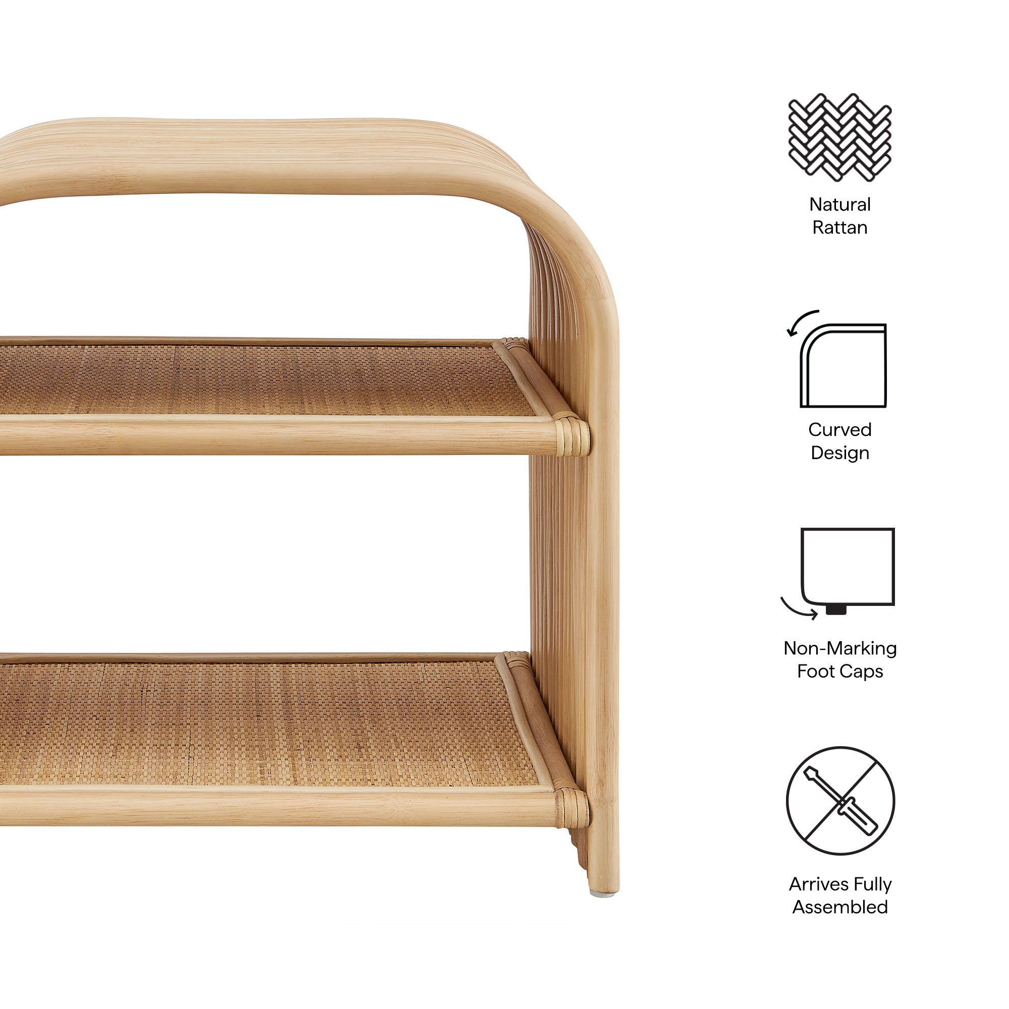 Eve Curved Natural Rattan Side Table, Natural
