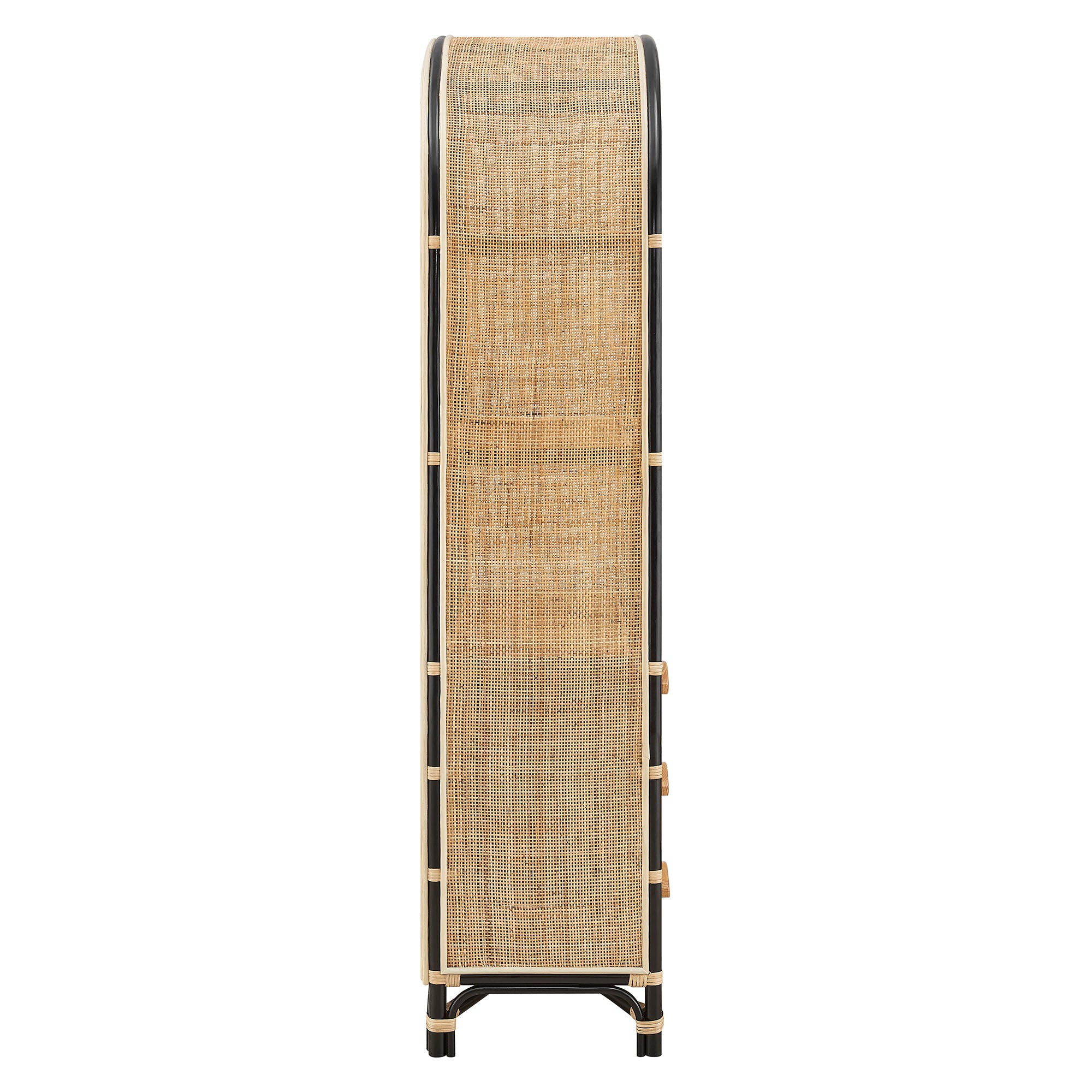 Jane 71 Inch Tall Arched Natural Rattan Bookshelf, Natural Black