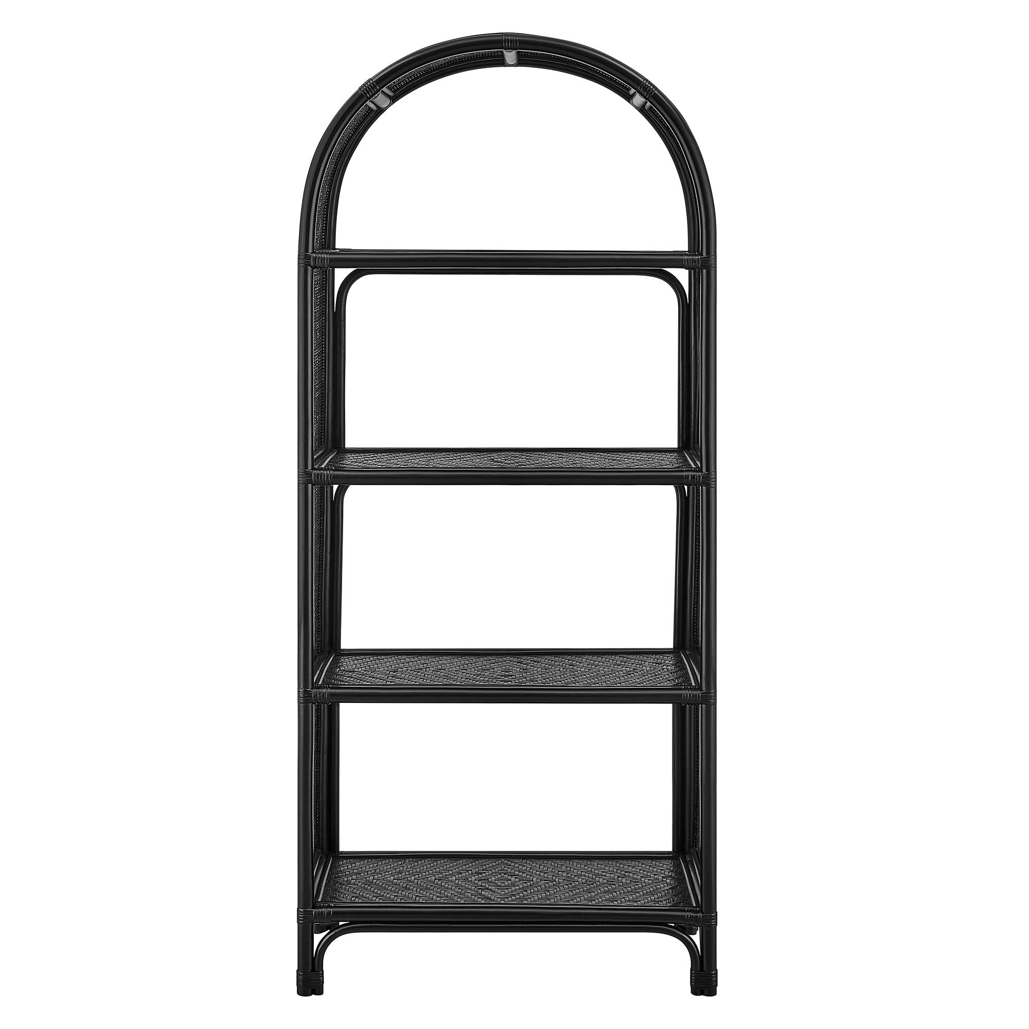 Celeste 67 Inch Tall Arched Natural Rattan Bookshelf, Black