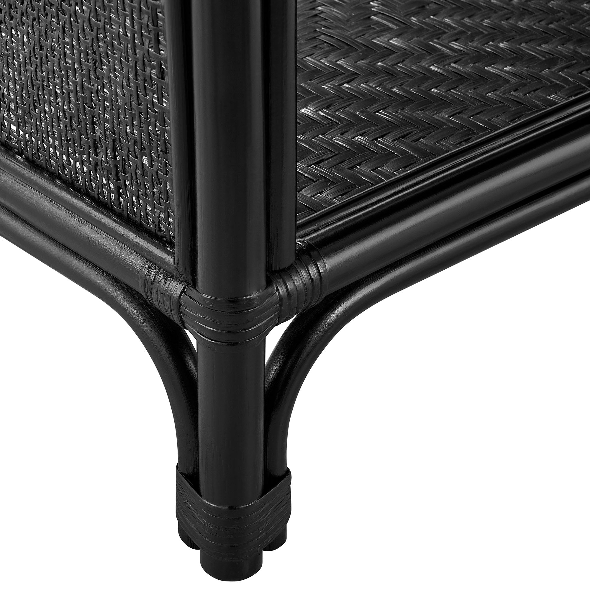 Celeste 67 Inch Tall Arched Natural Rattan Bookshelf, Black