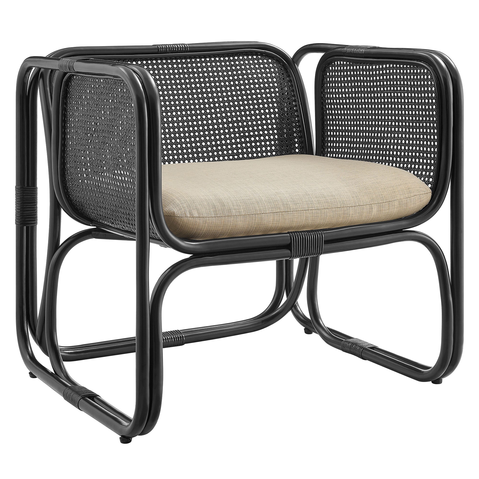 Ellis Natural Rattan Accent Armchair, Black