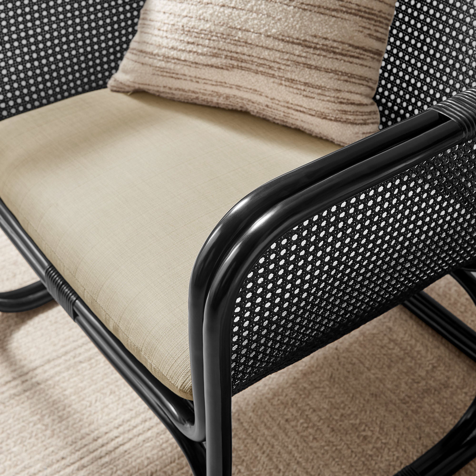 Ellis Natural Rattan Accent Armchair, Black
