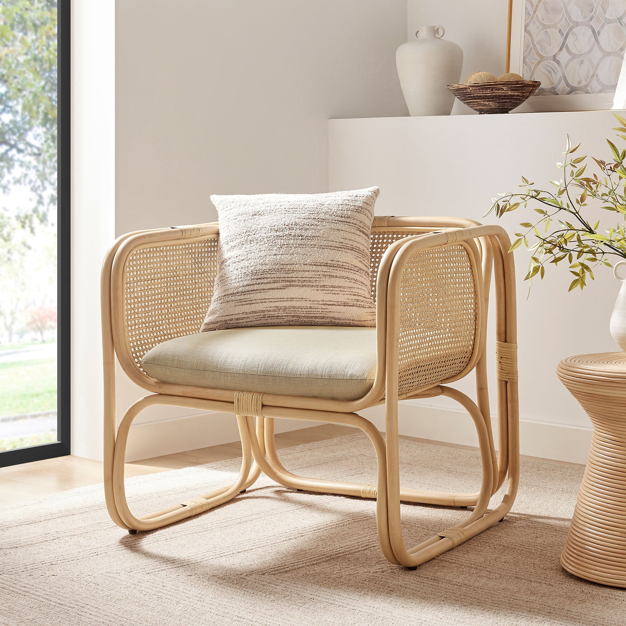 Ellis Natural Rattan Accent Armchair, Natural