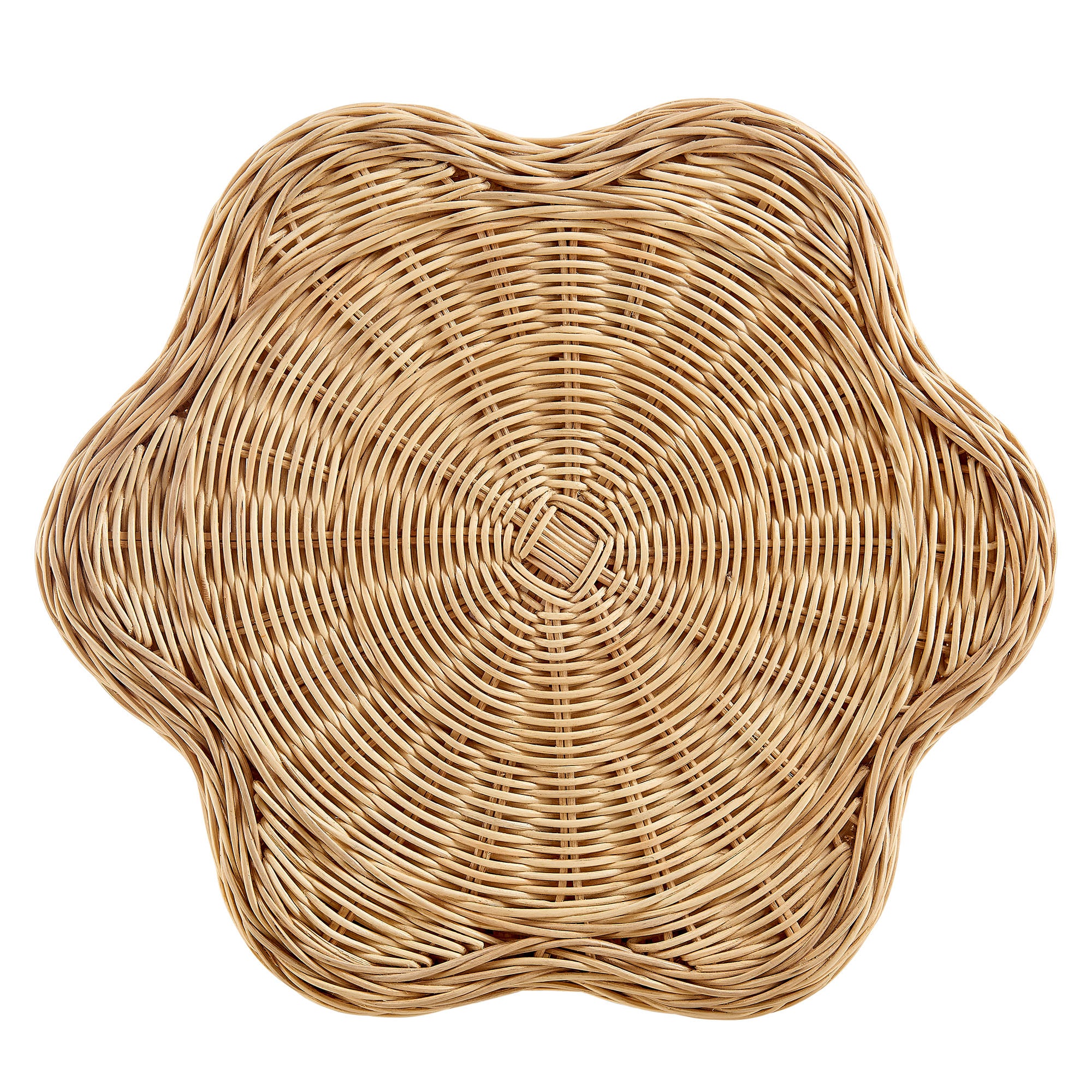 Erika Scalloped Natural Rattan Side Table, Natural