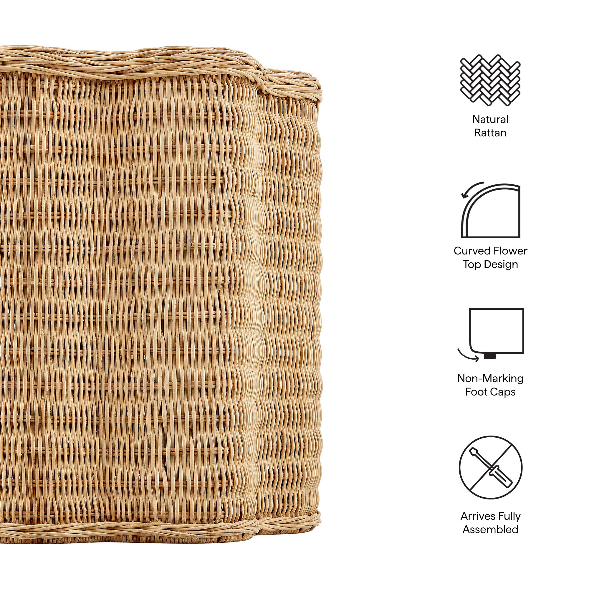 Erika Scalloped Natural Rattan Side Table, Natural