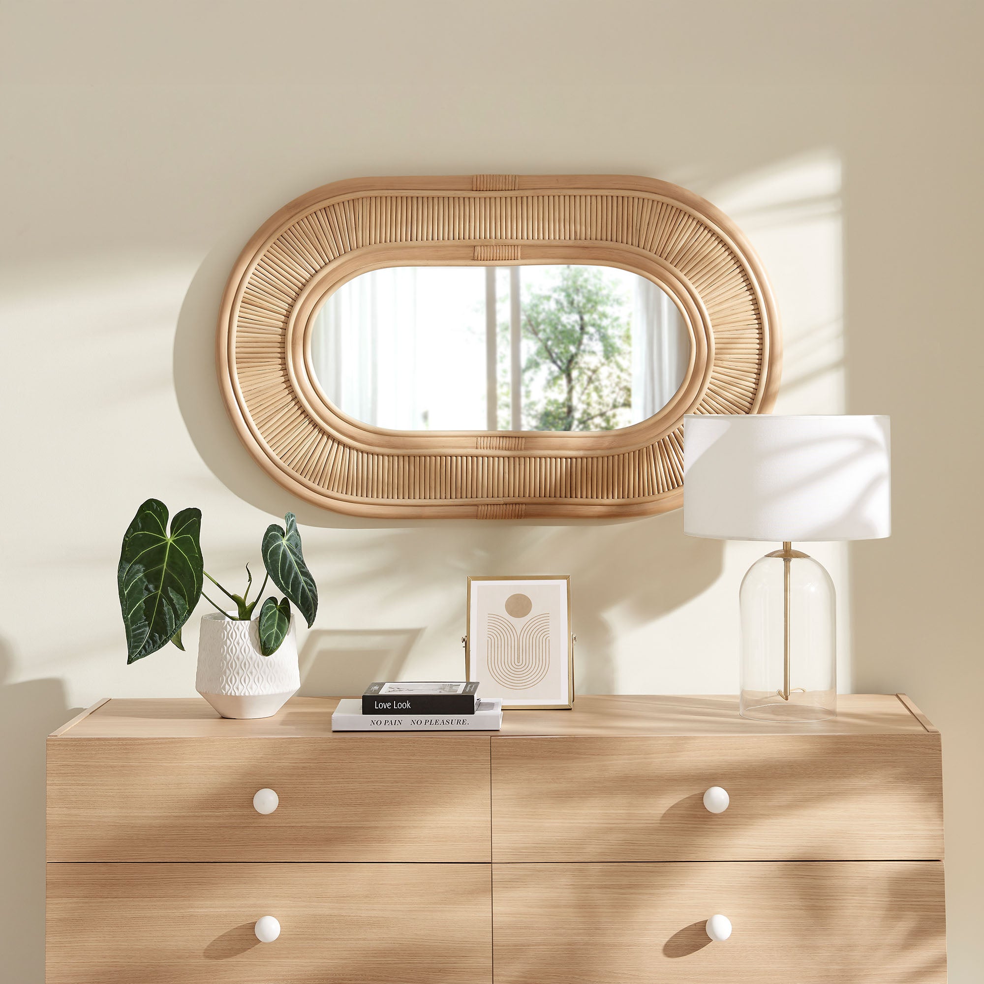 Sovana Oval Rattan Wall Mirror, Natural