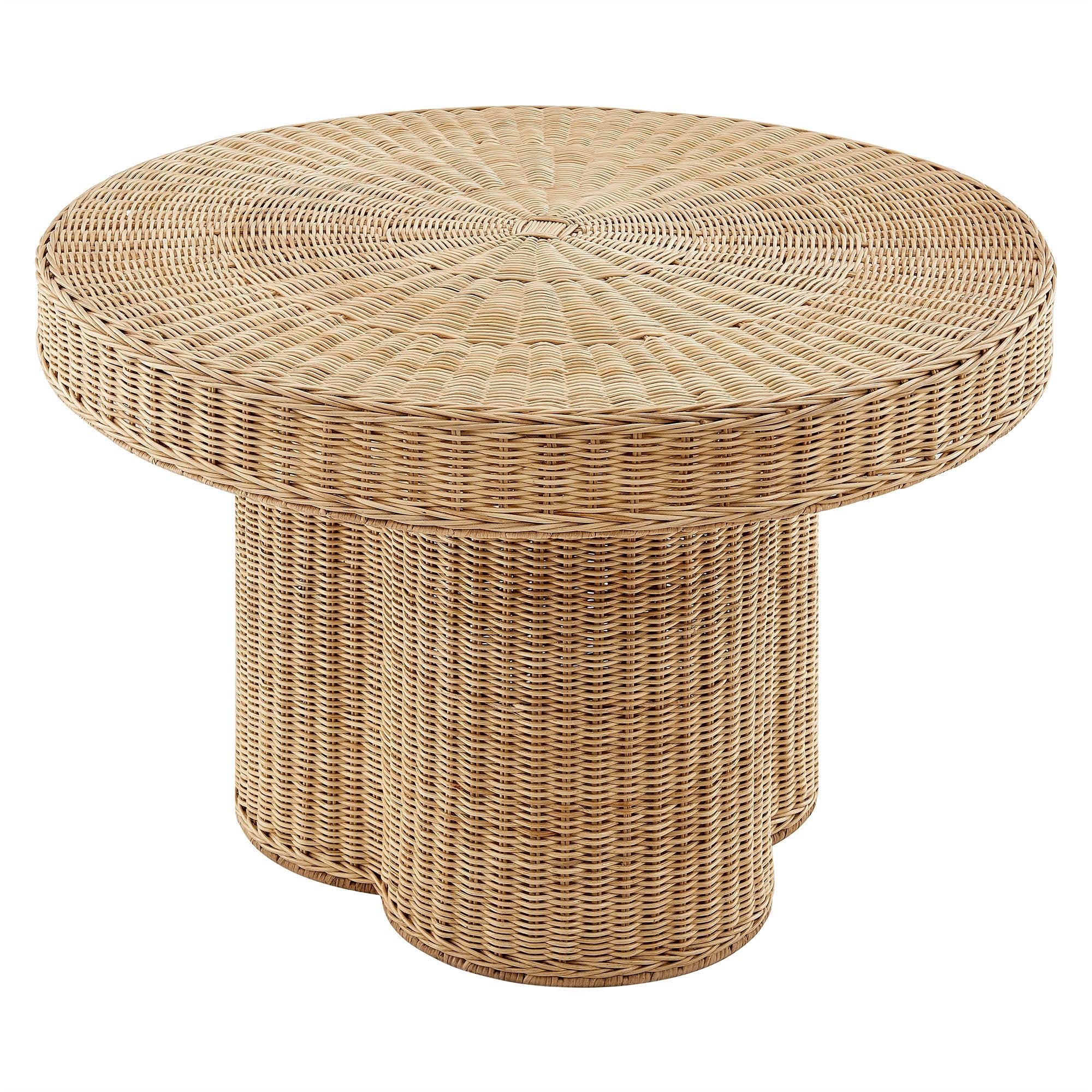 Ainsley 32 Inch Round Natural Rattan Coffee Table, Natural
