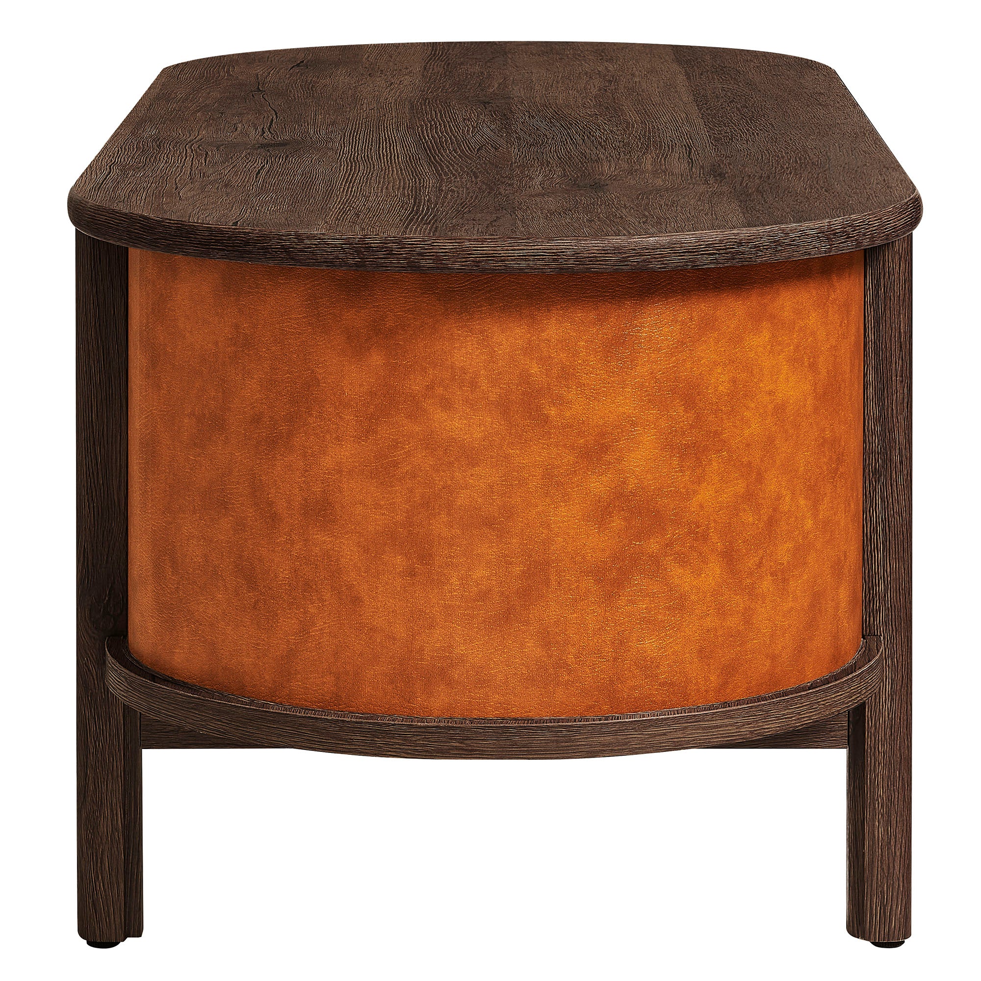 Coralie Curved Vegan Leather Oval Coffee Table, Walnut Tan