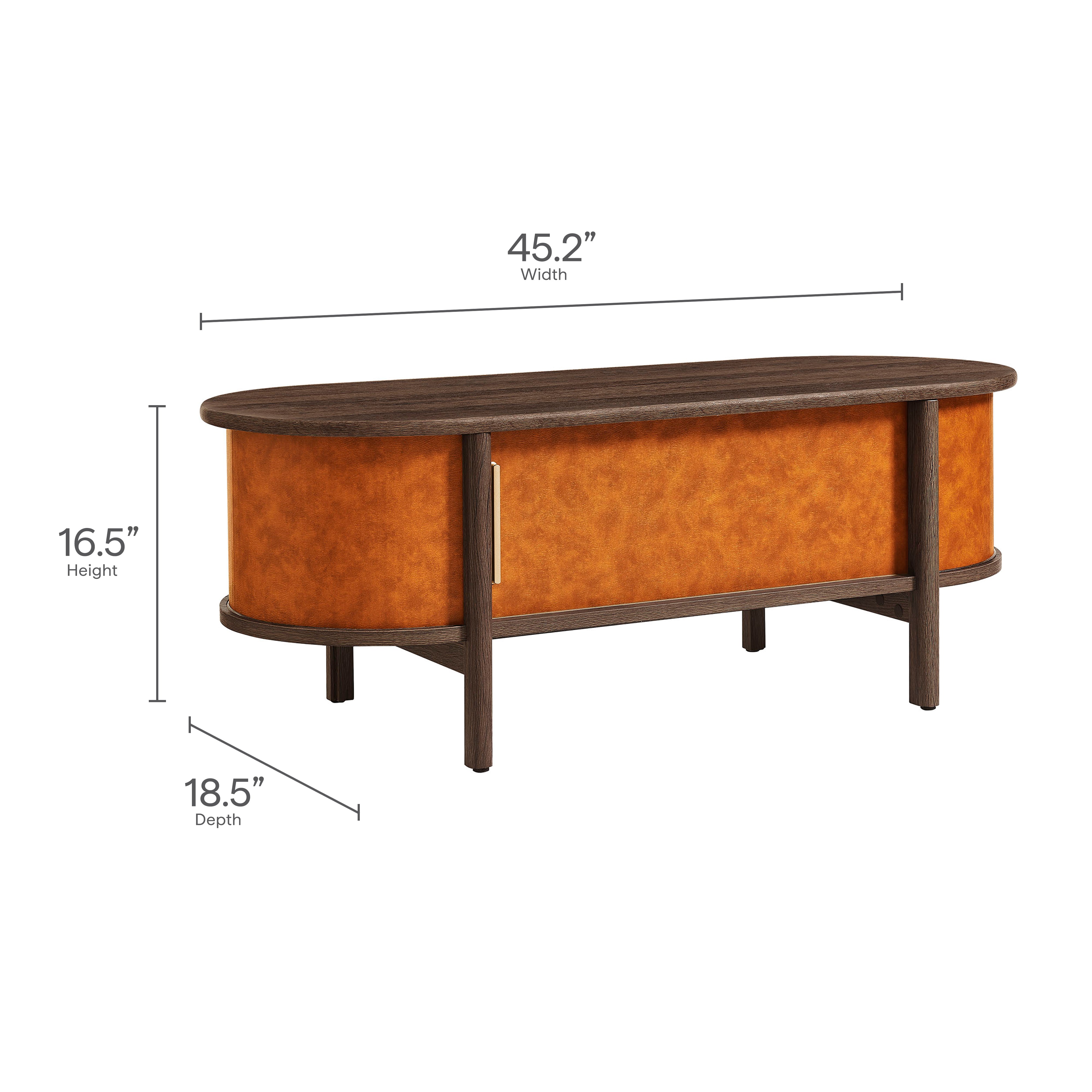 Coralie Curved Vegan Leather Oval Coffee Table, Walnut Tan