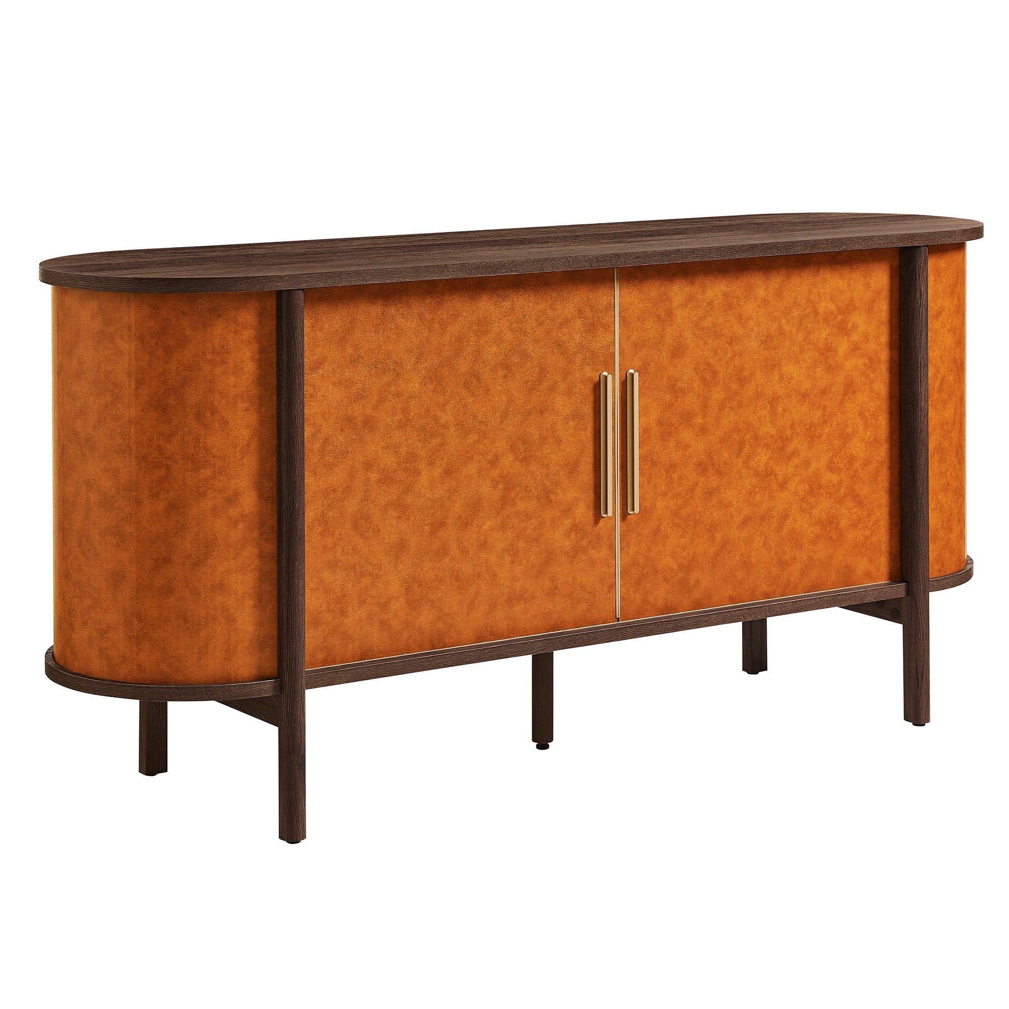Coralie Curved Vegan Leather Oval Sideboard, Walnut Tan