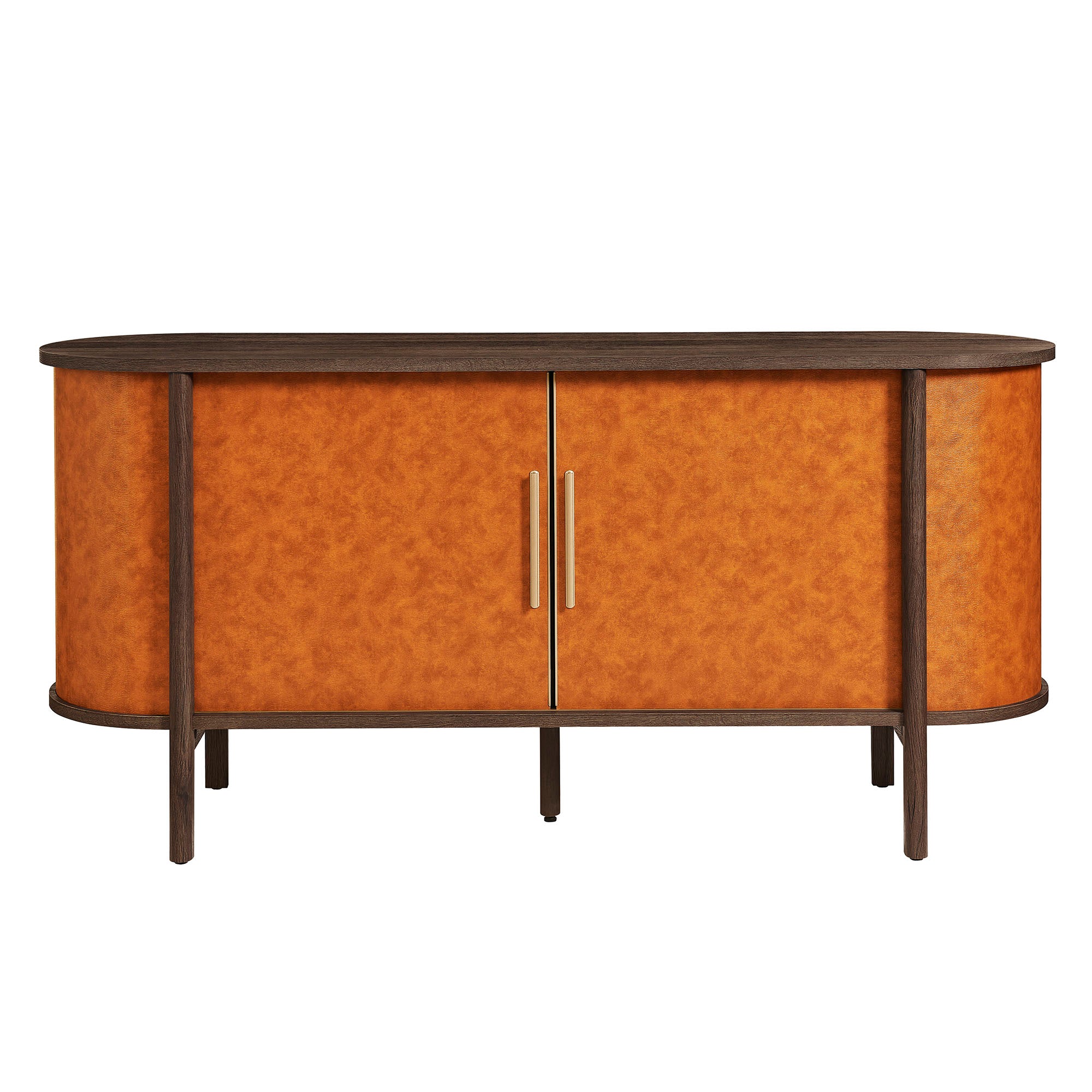 Coralie Curved Vegan Leather Oval Sideboard, Walnut Tan