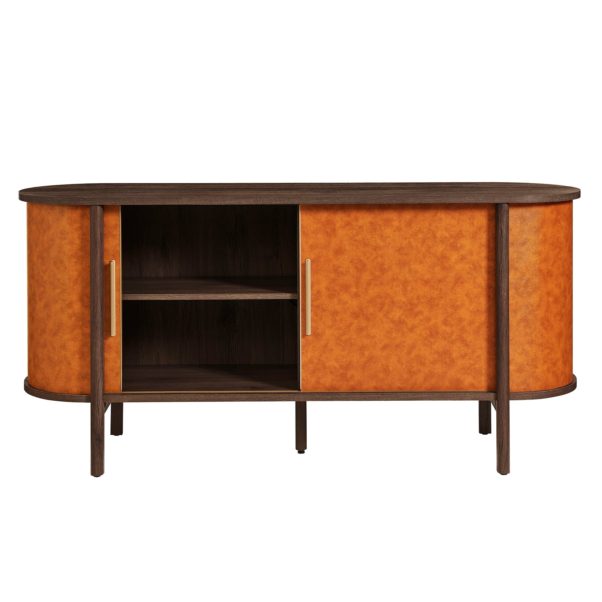 Coralie Curved Vegan Leather Oval Sideboard, Walnut Tan