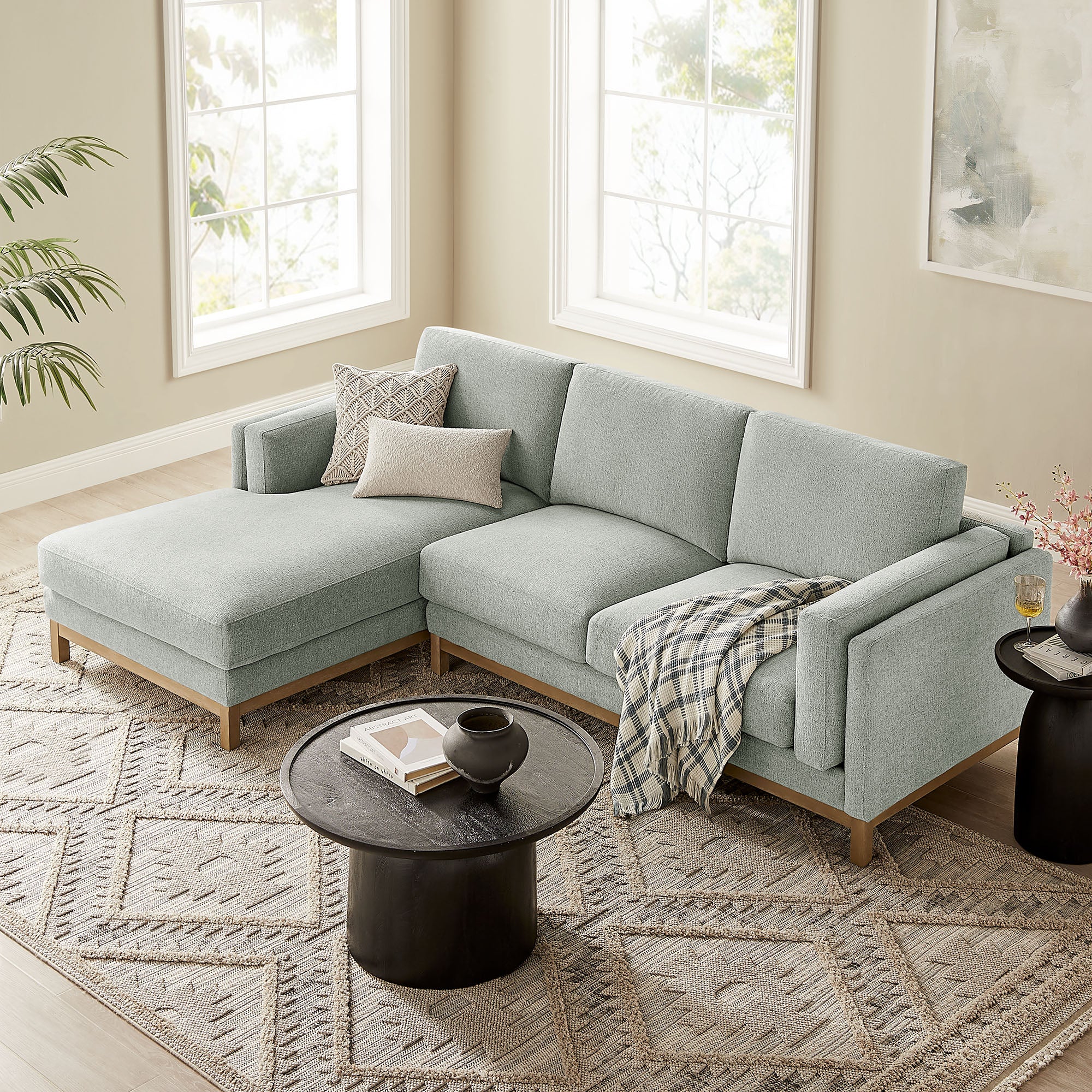 Roscoe Left-Facing Fabric Sectional Sofa with Chaise, Mist