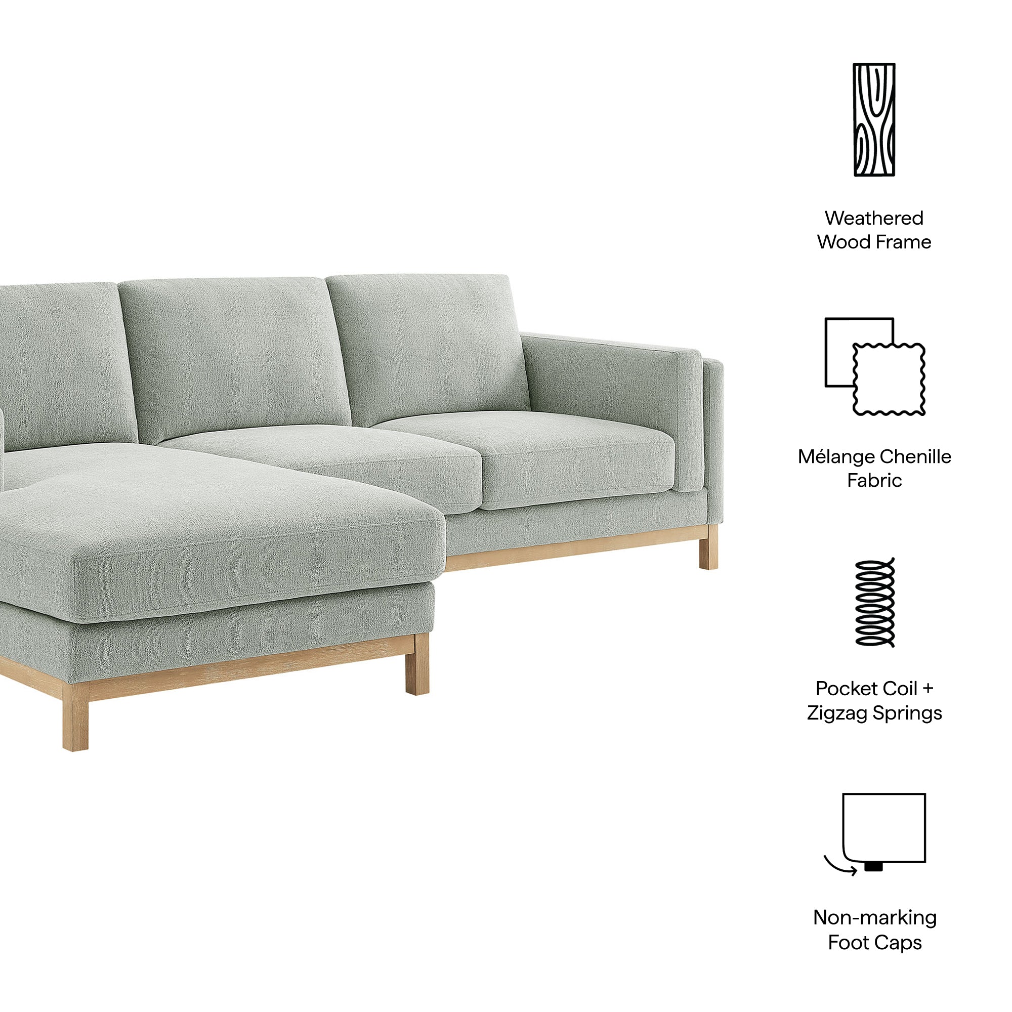 Roscoe Left-Facing Fabric Sectional Sofa with Chaise, Mist