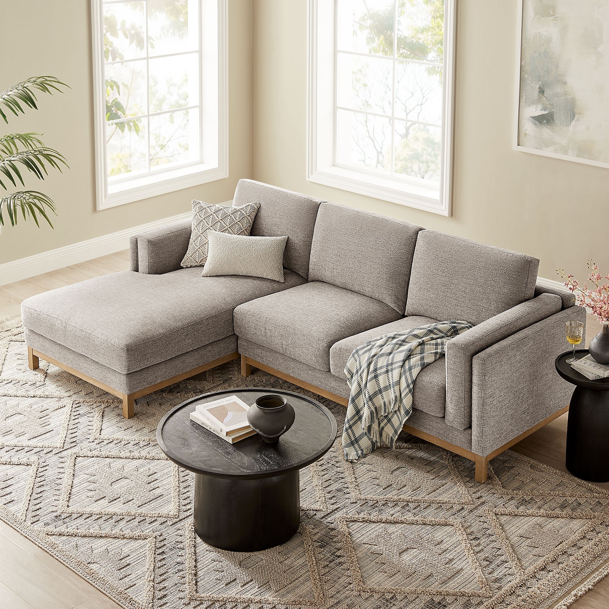Roscoe Left-Facing Fabric Sectional Sofa with Chaise, Pewter
