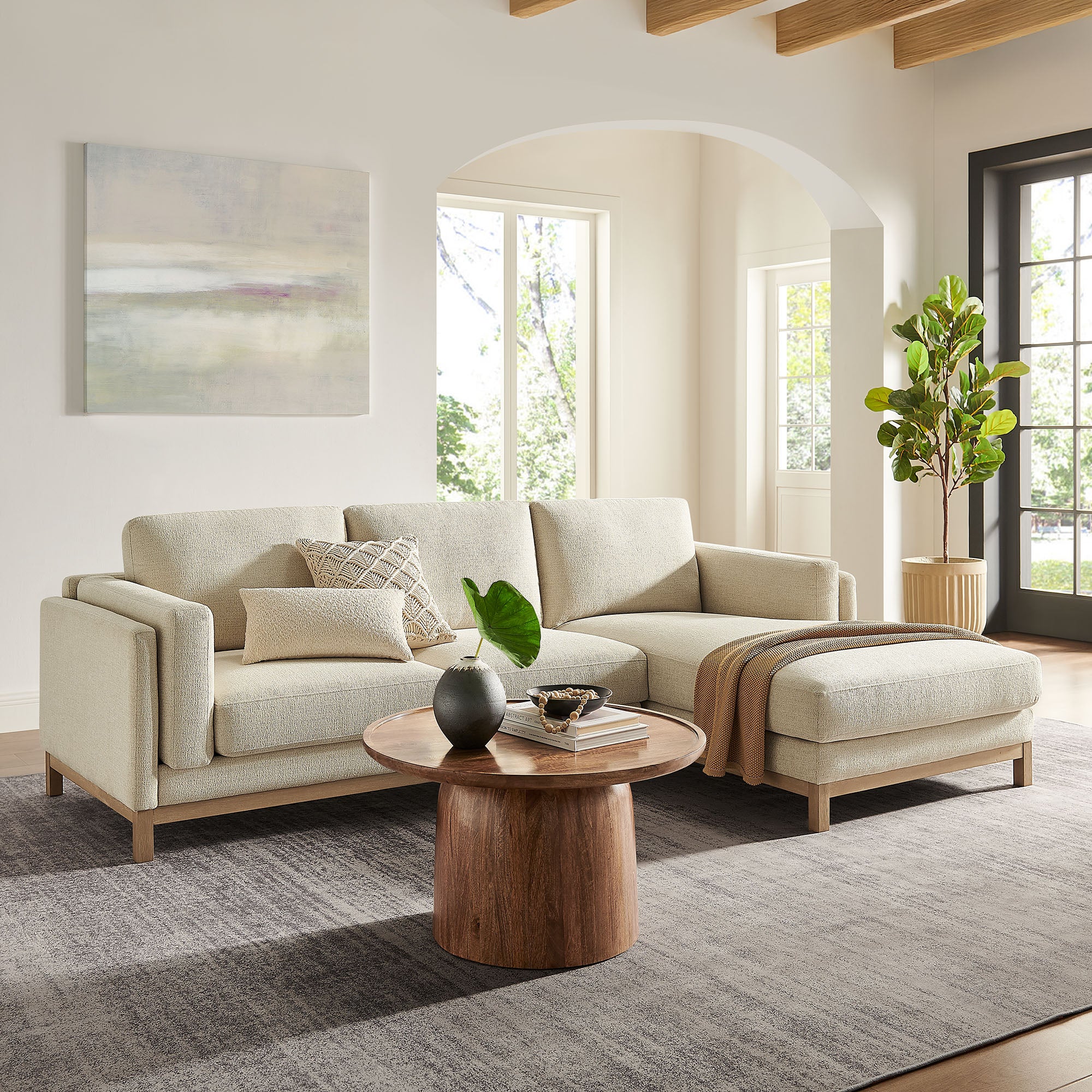 Roscoe Right-Facing Fabric Sectional Sofa with Chaise, Ivory