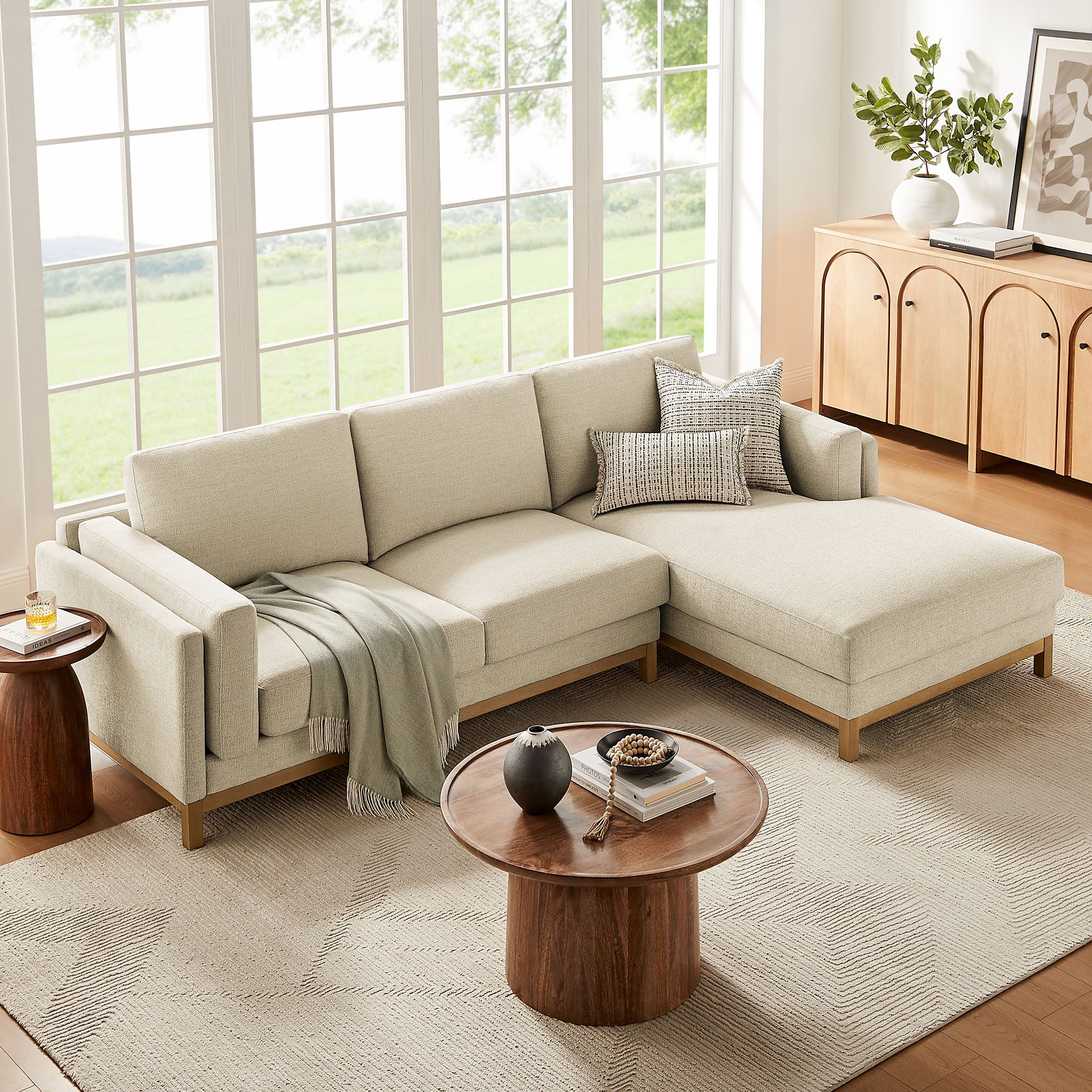Roscoe Right-Facing Fabric Sectional Sofa with Chaise, Ivory