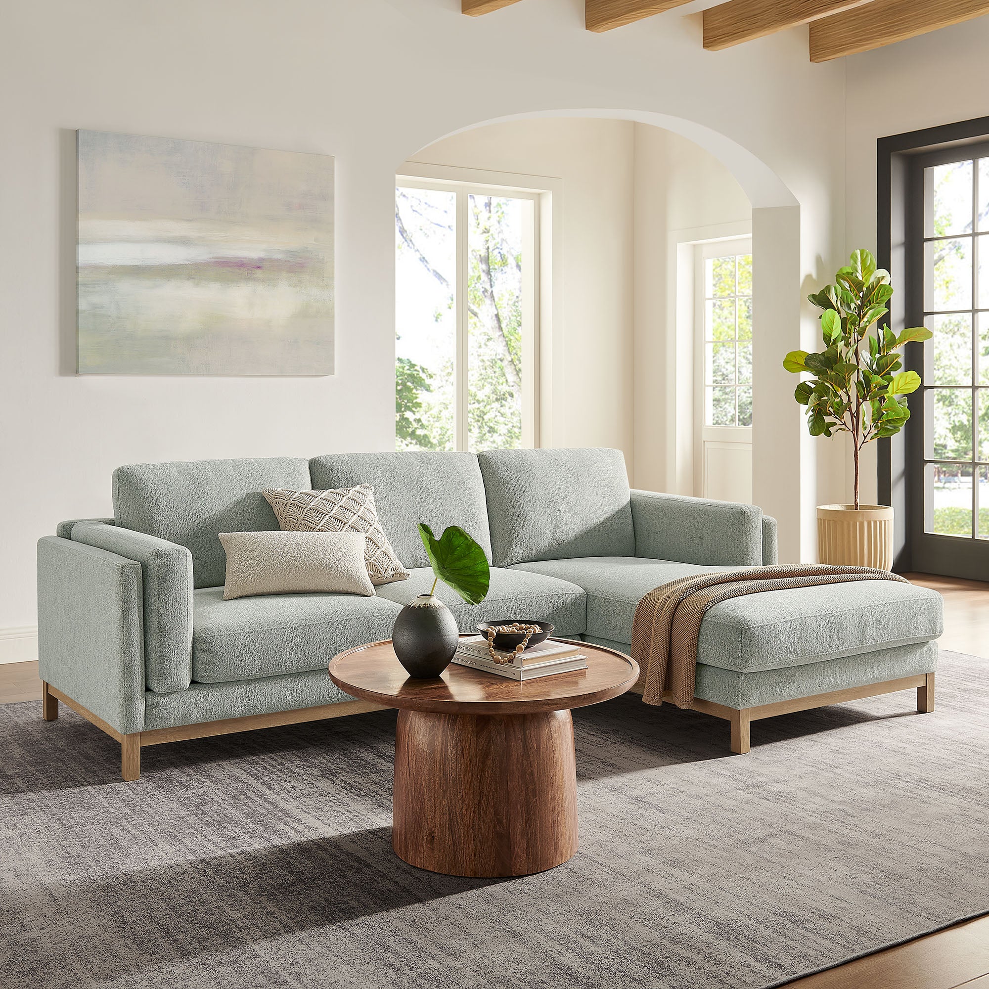 Roscoe Right-Facing Fabric Sectional Sofa with Chaise, Mist